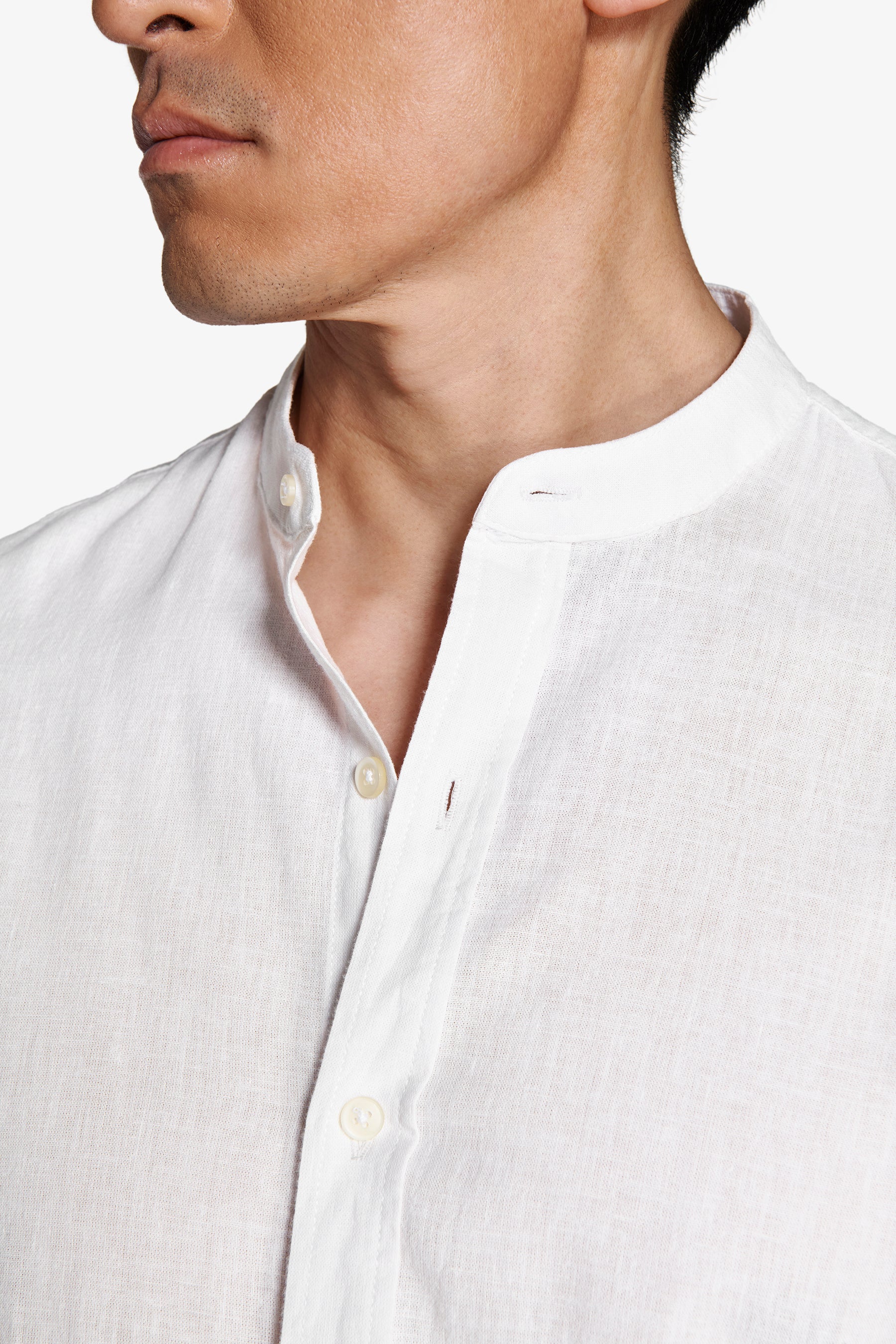 Cream linen blend mandarin collar shirt