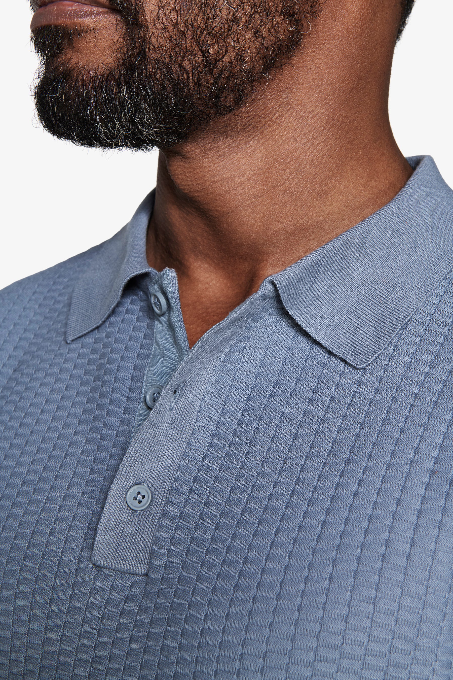 Poloshirt aus Strick mit Würfelmuster in Avion Blau