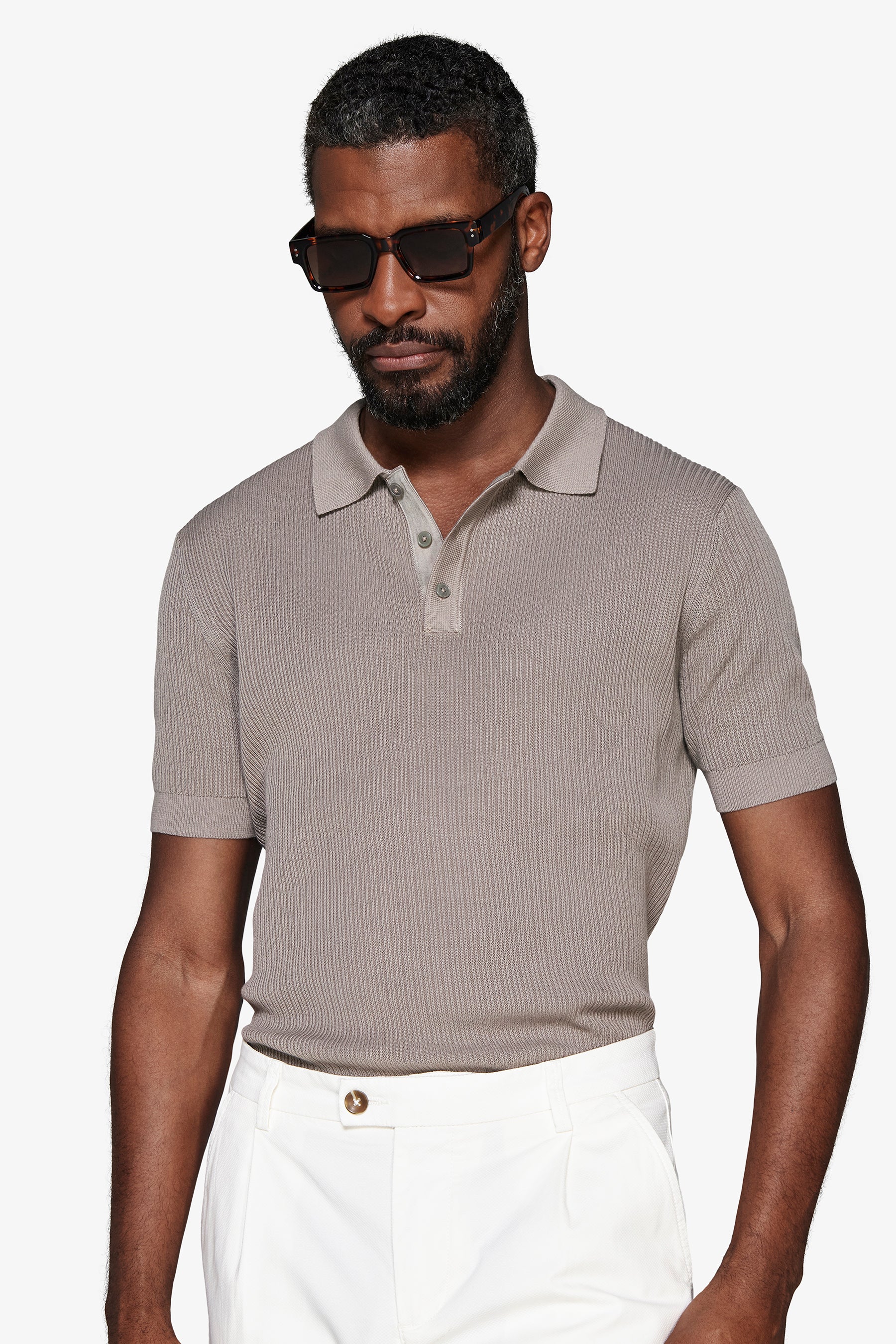Poloshirt aus doppelt geripptem Strickstoff in Taupe