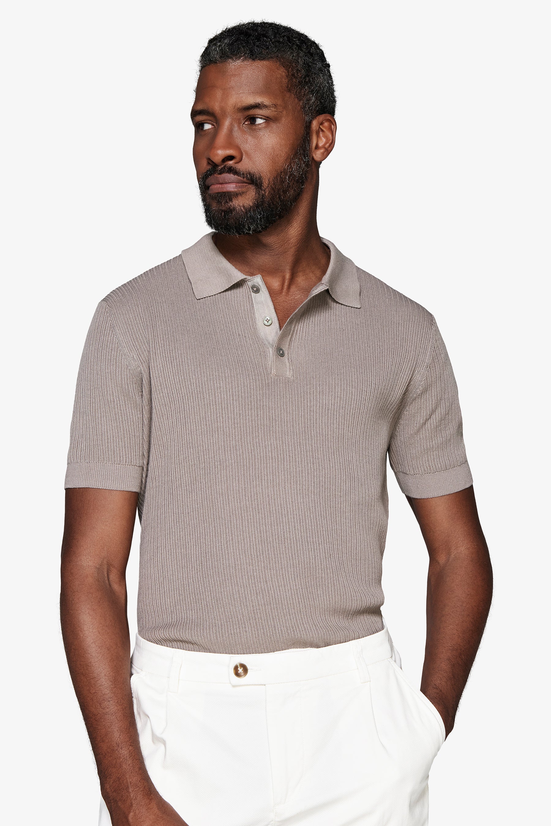 Poloshirt aus doppelt geripptem Strickstoff in Taupe