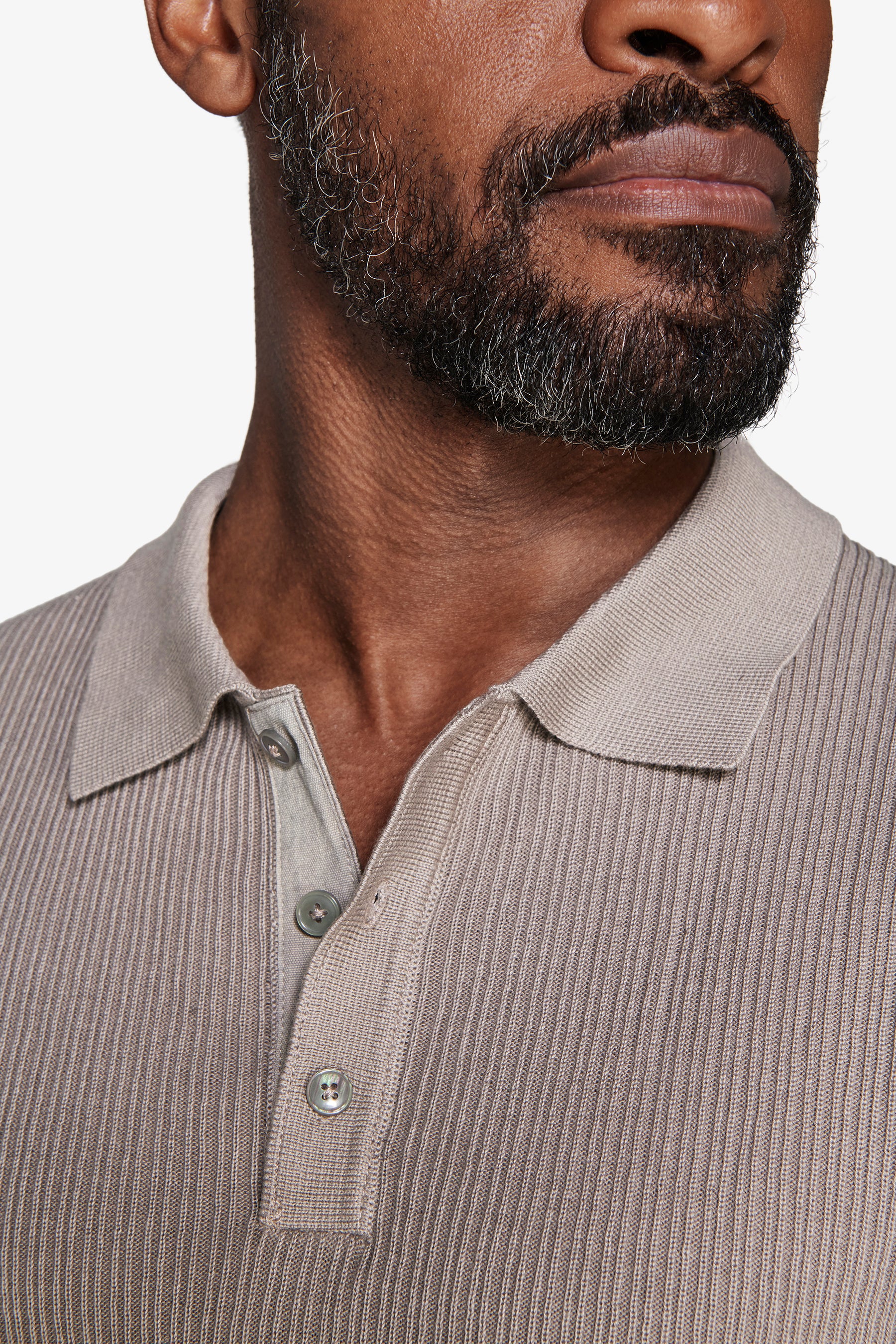 Poloshirt aus doppelt geripptem Strickstoff in Taupe