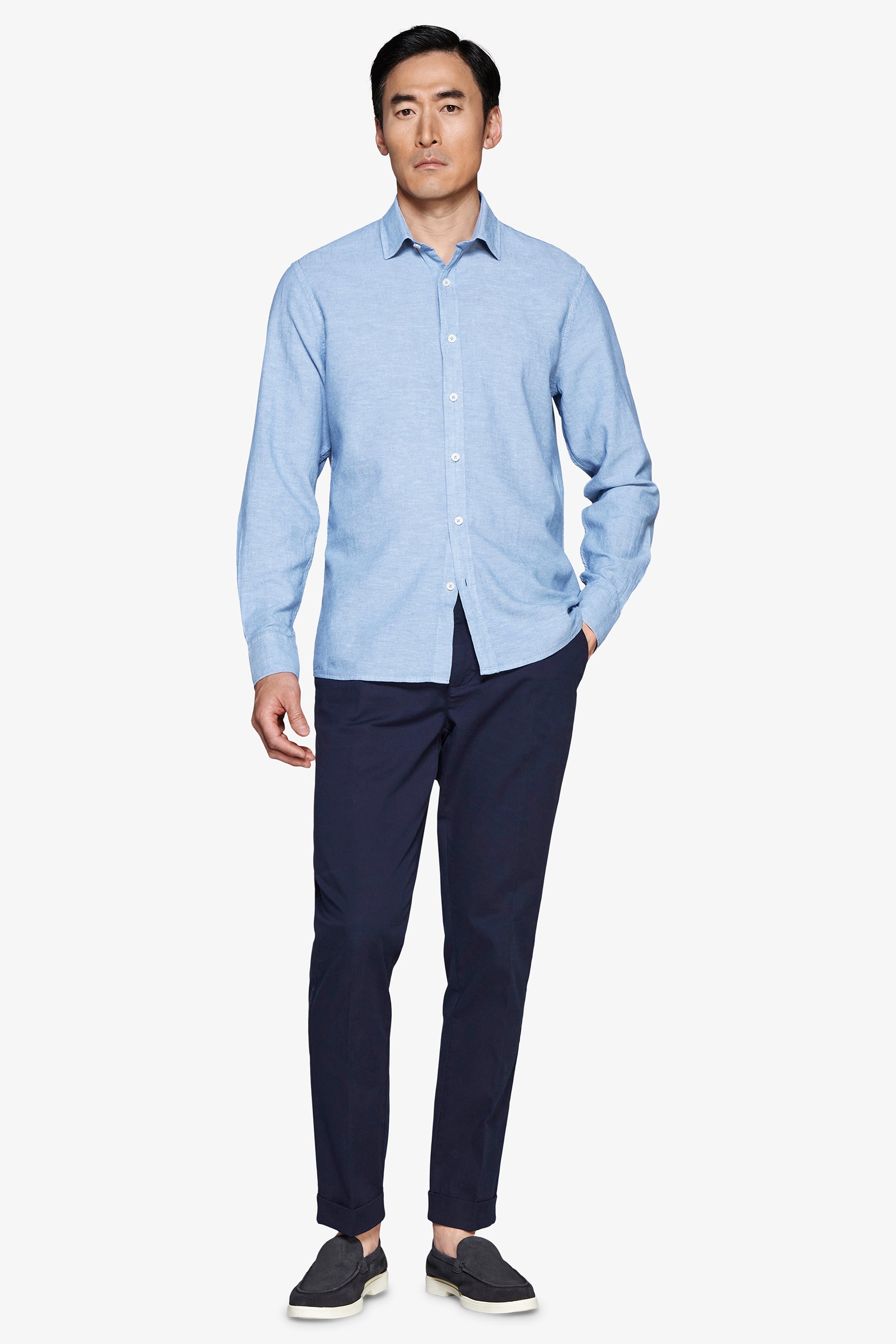 Camisa de mezcla de lino relaxed celeste