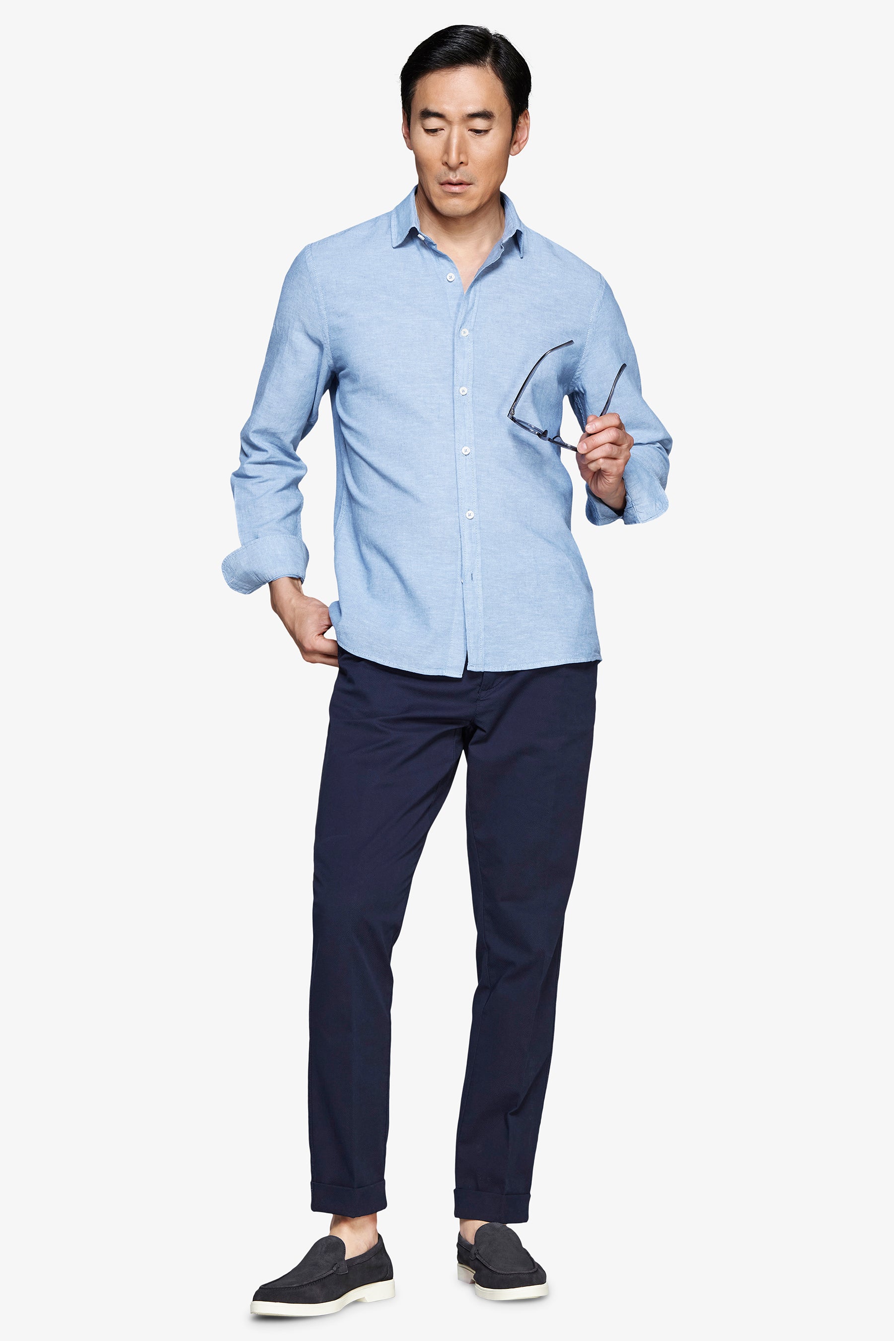 Camisa de mezcla de lino relaxed celeste