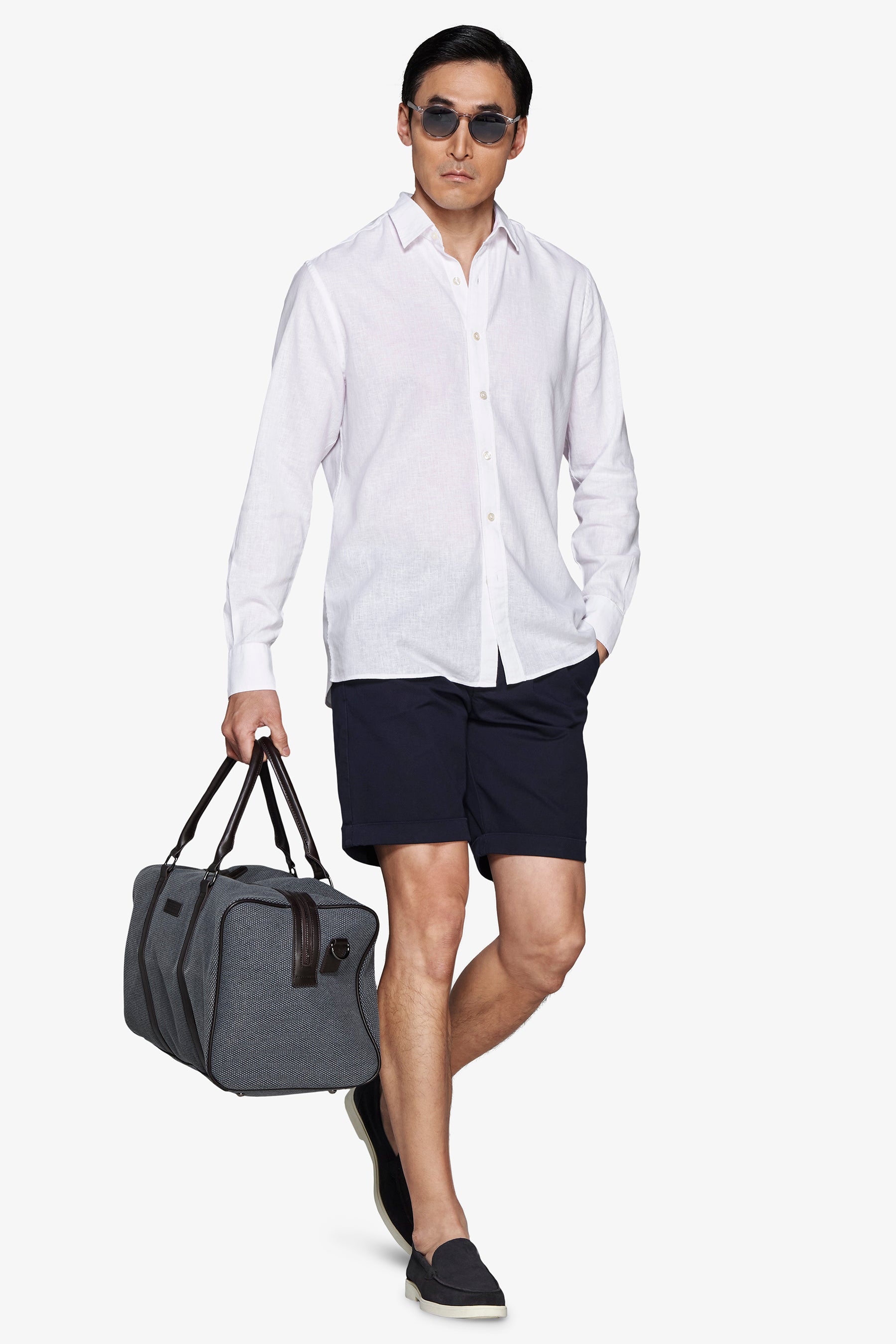 Camisa de mezcla de lino relaxed blanca