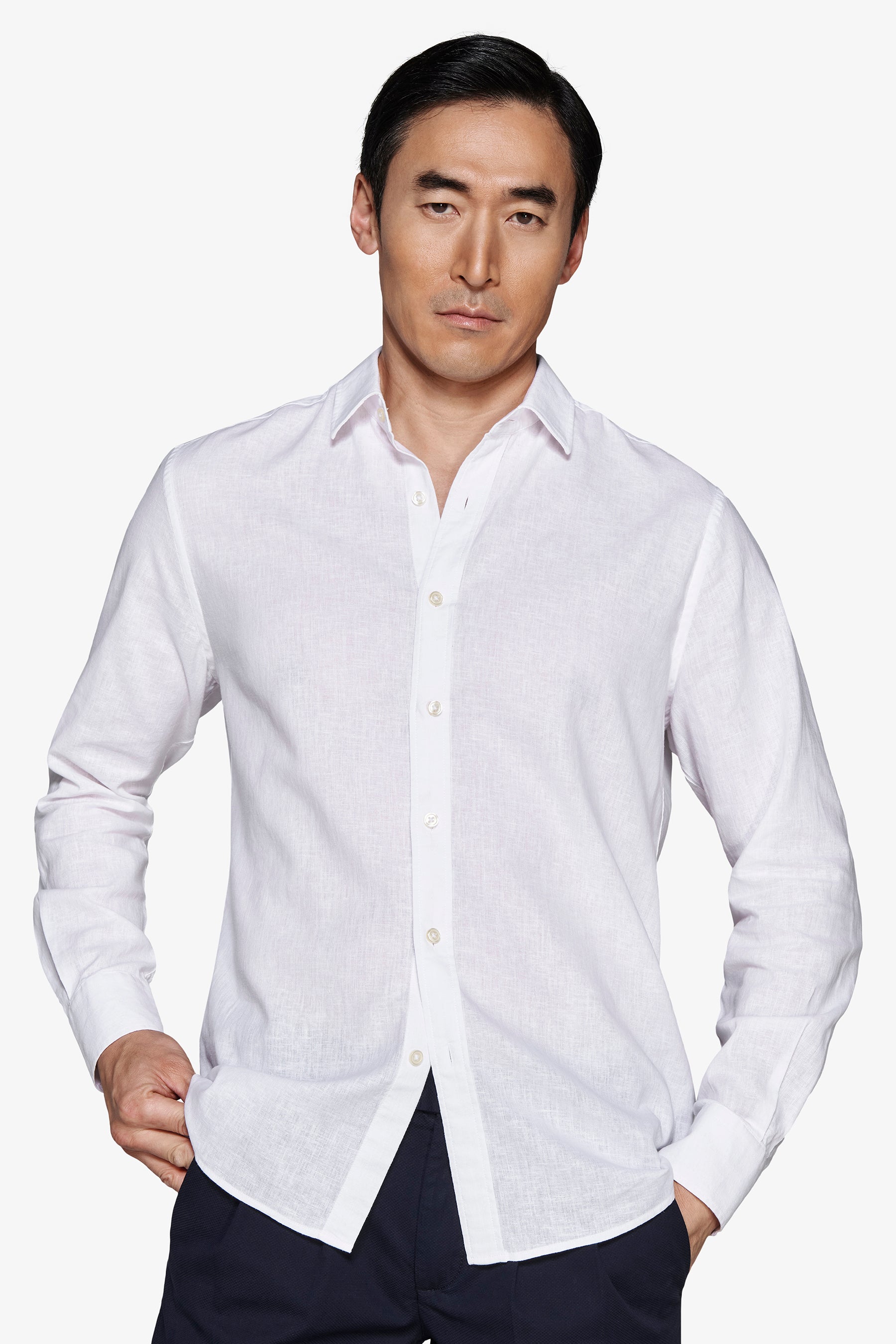 Camisa de mezcla de lino relaxed blanca