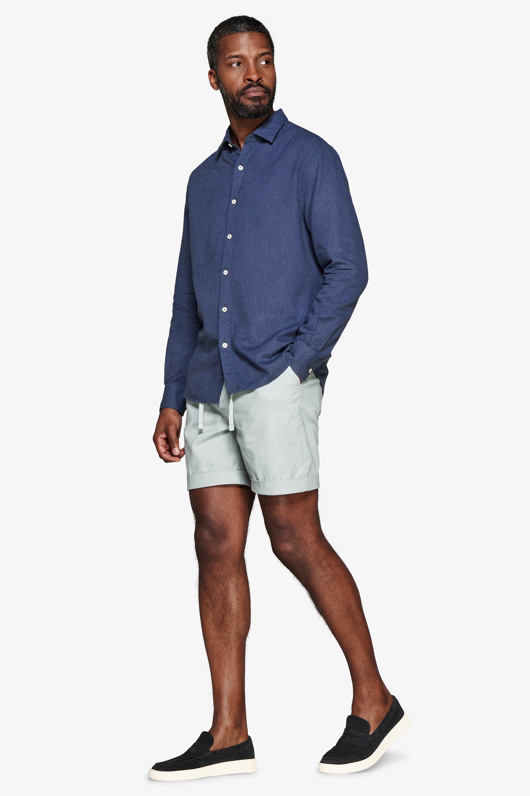 Camisa de mezcla de lino relaxed azul