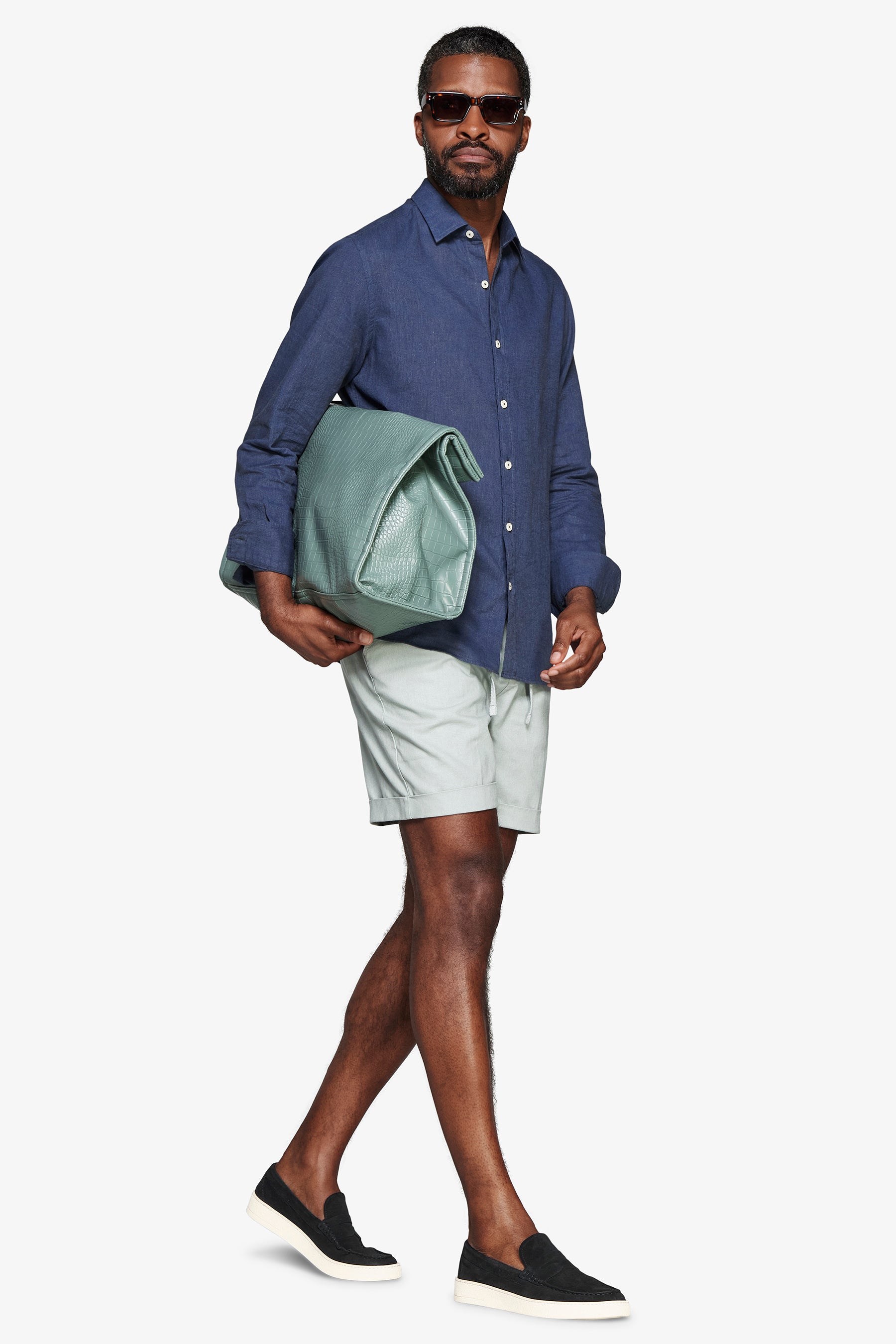 Camisa de mezcla de lino relaxed azul