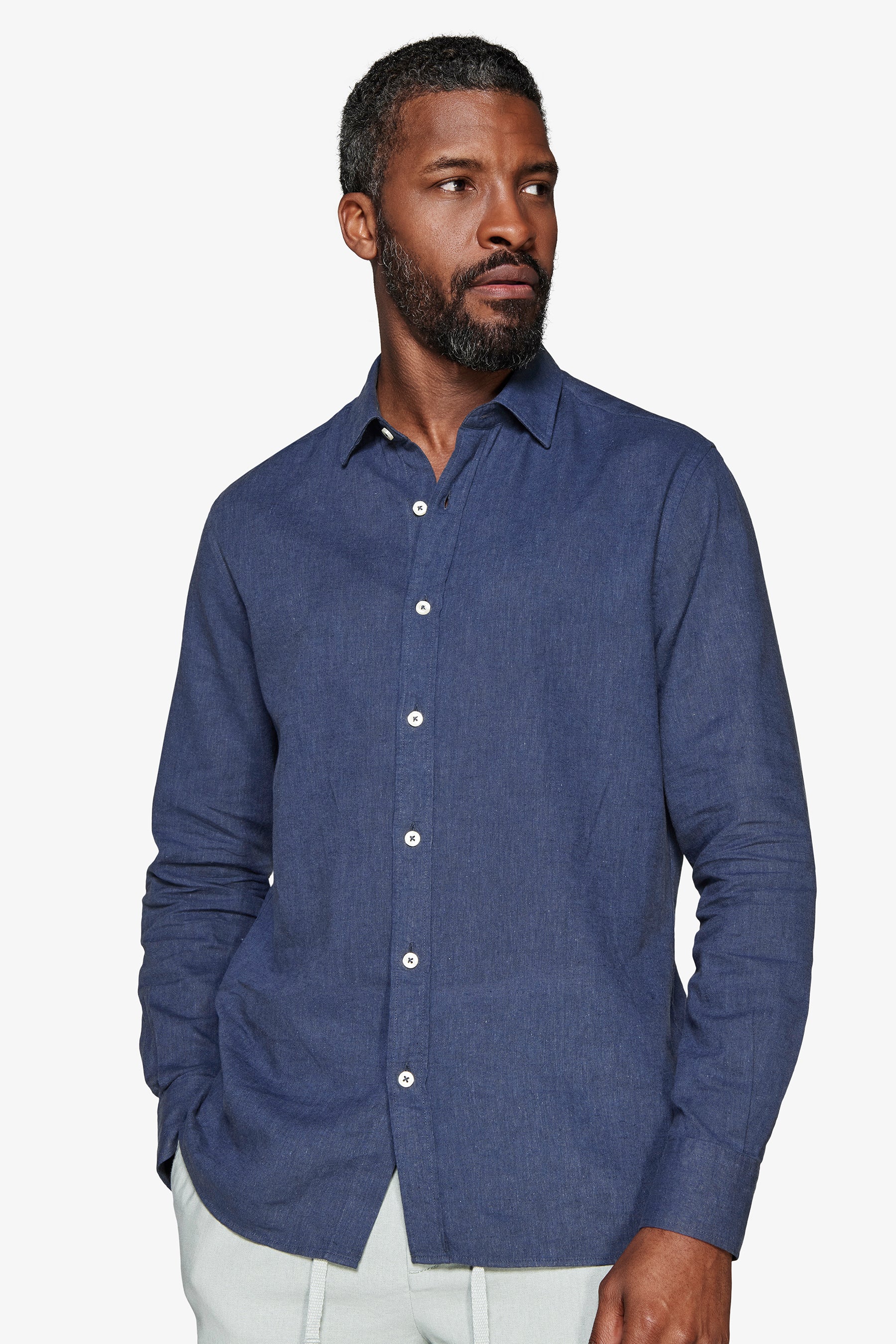 Camisa de mezcla de lino relaxed azul