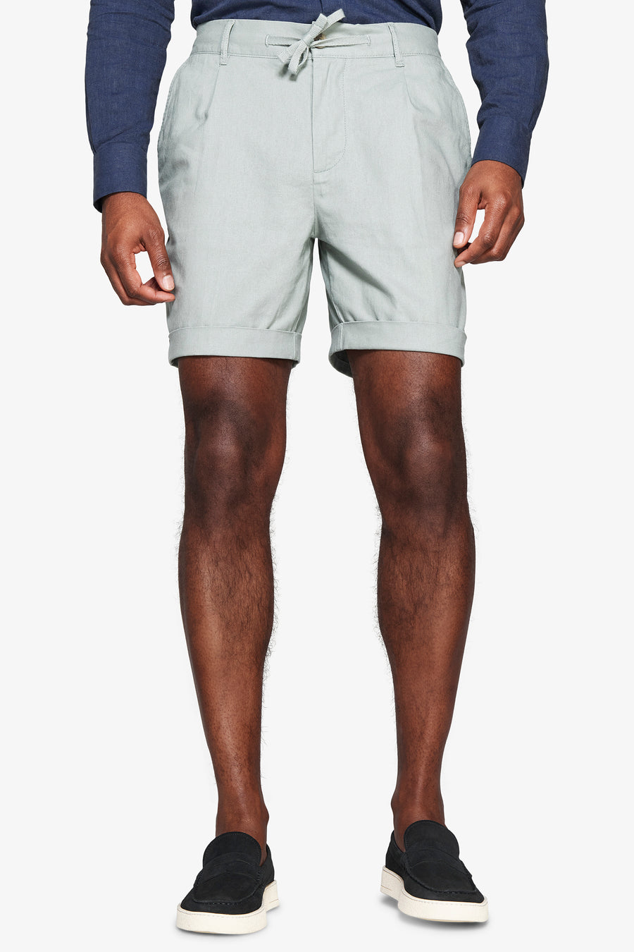 Green linen blend Bermuda shorts