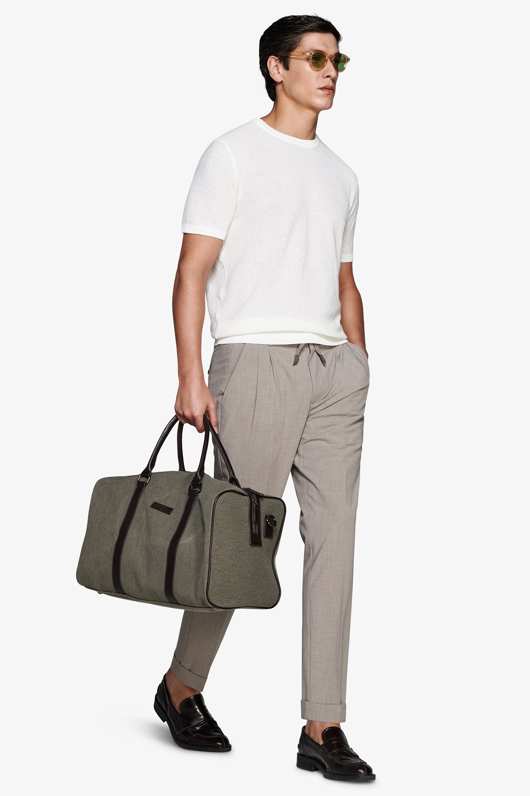 Pullover aus Leinenmischung mit Struktur in Taupe