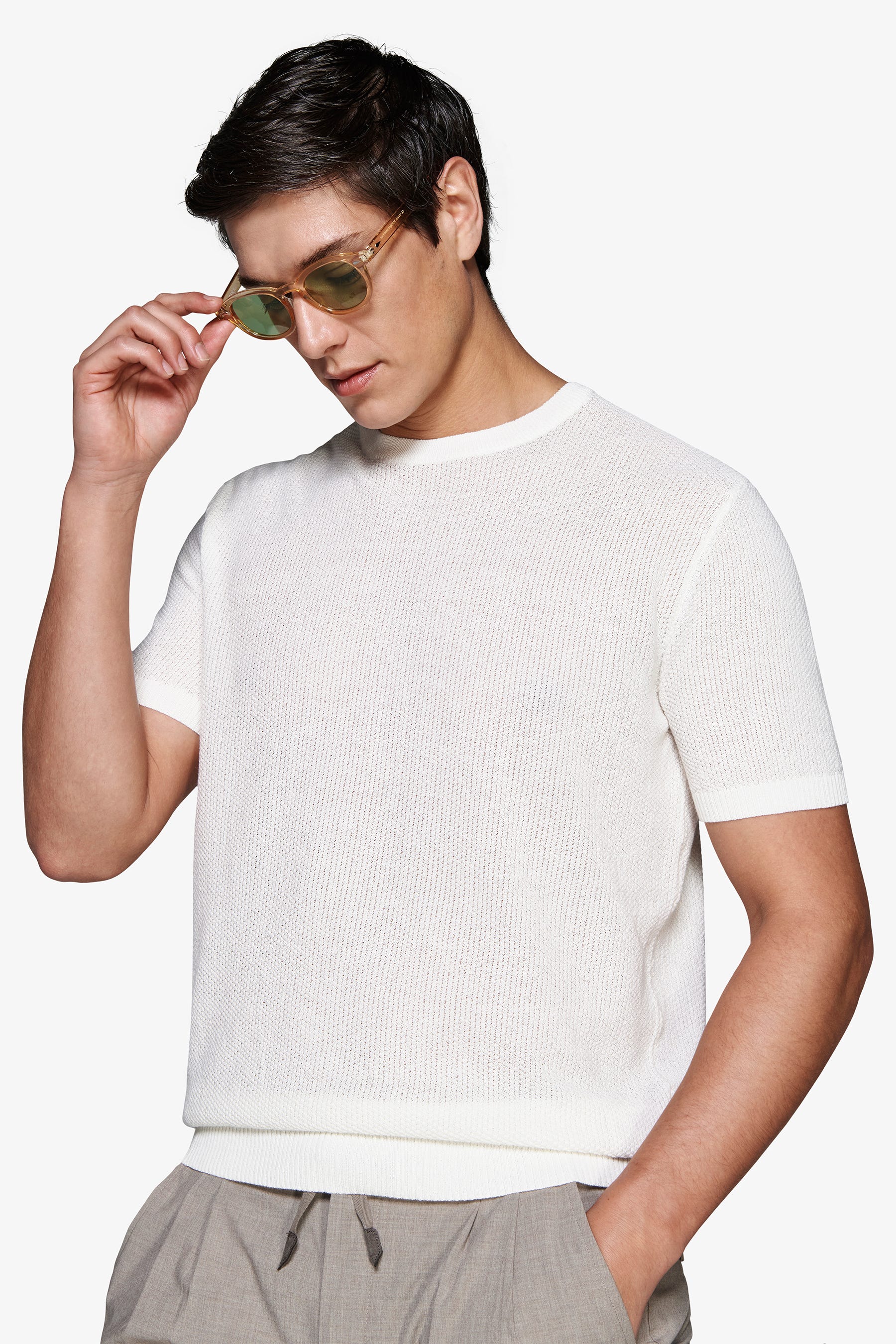 Maglia misto lino armaturata panna-Dan John