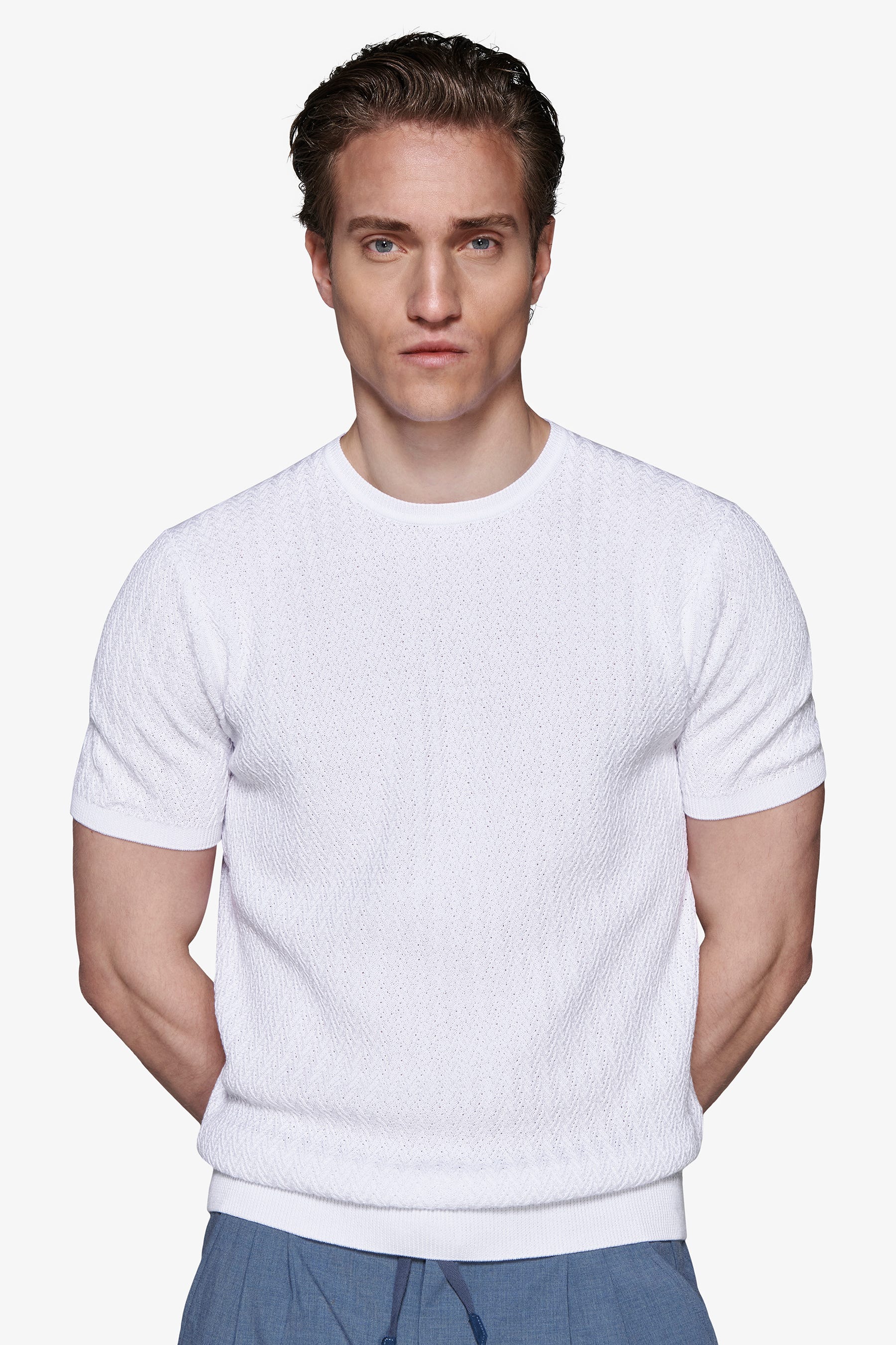 White textured crewneck sweater