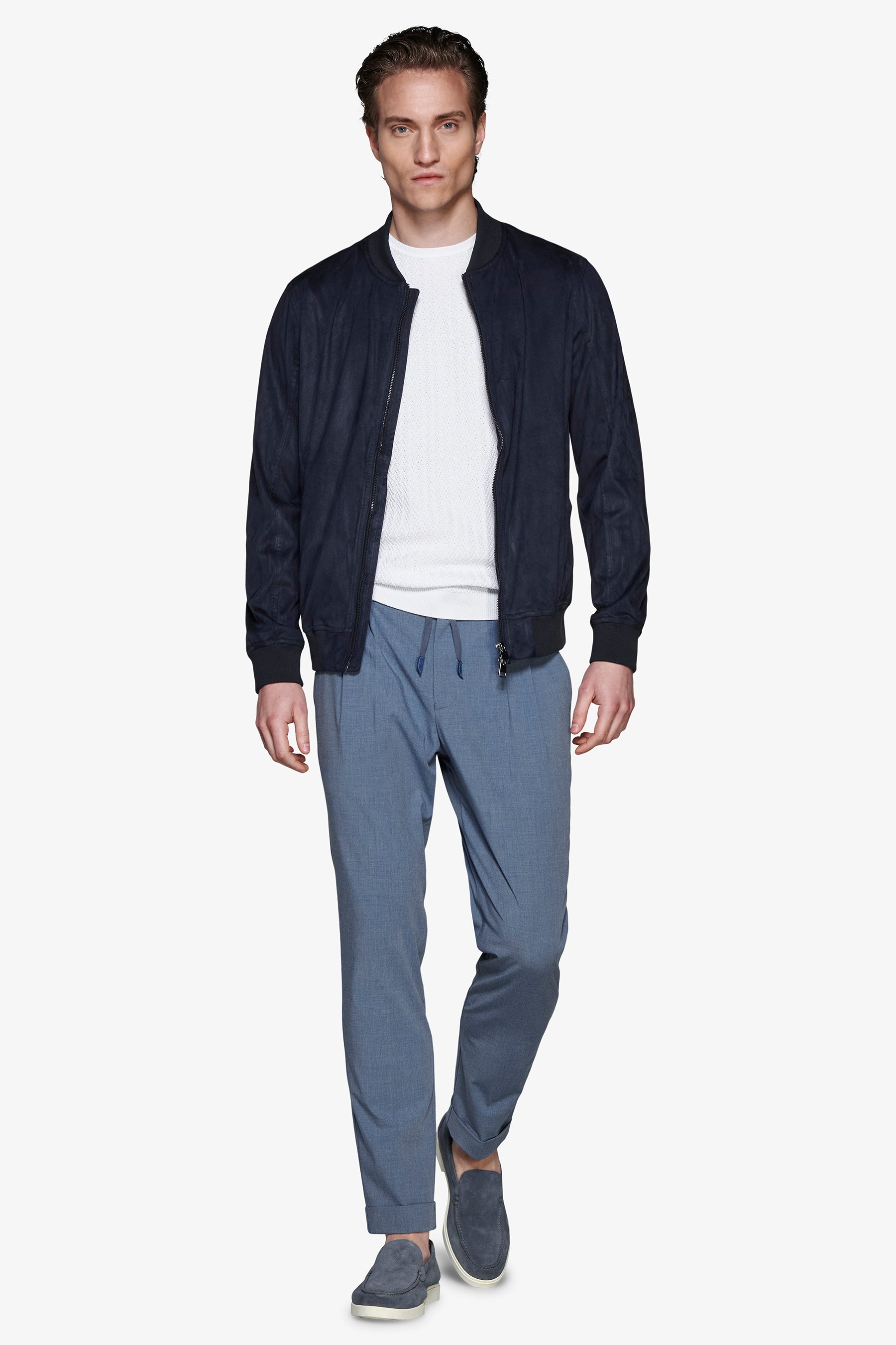 Cazadora bómber de cremallera completa en ante ecológico azul