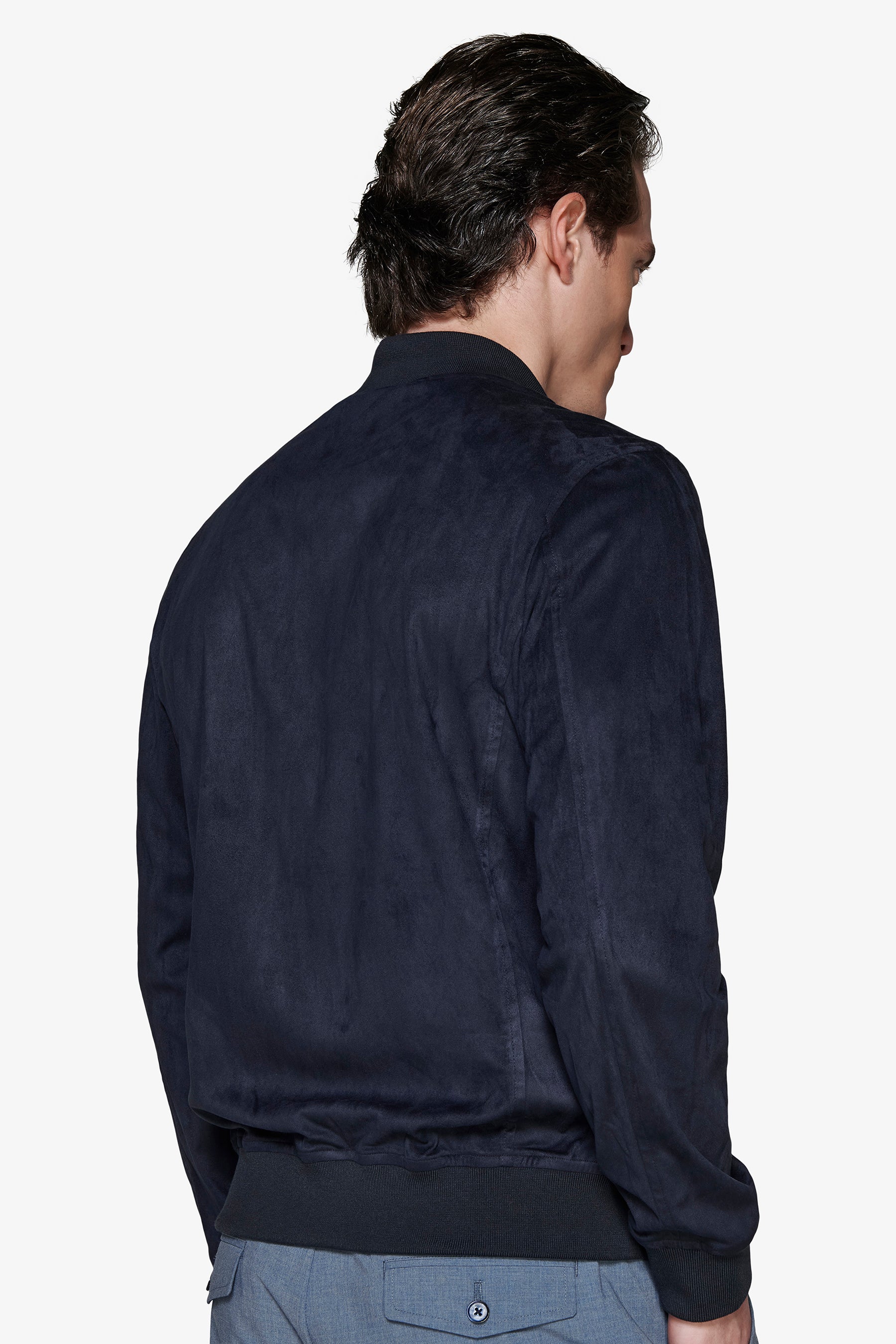 Cazadora bómber de cremallera completa en ante ecológico azul