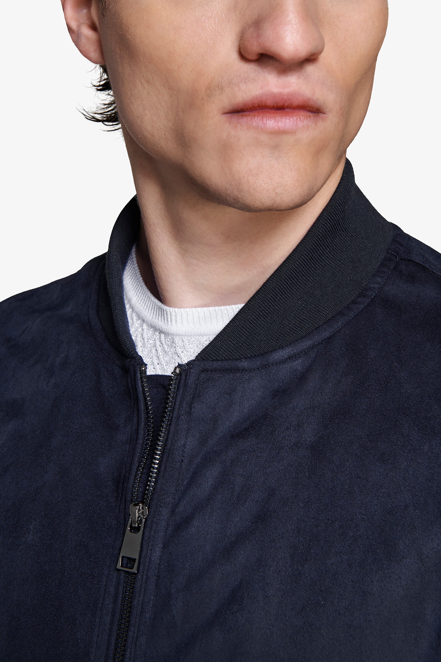 Cazadora bómber de cremallera completa en ante ecológico azul