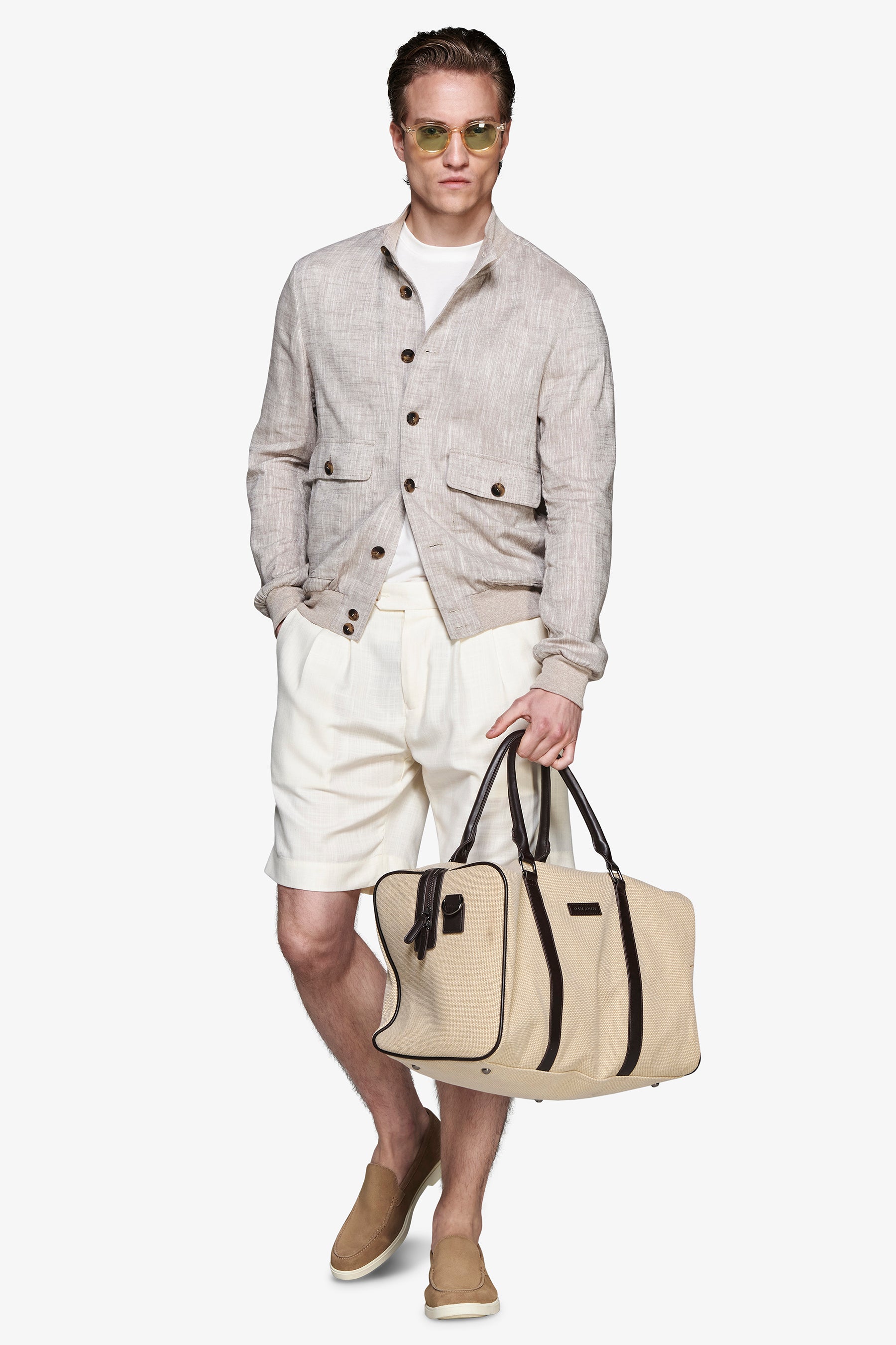 Taupe linen blend bomber jacket