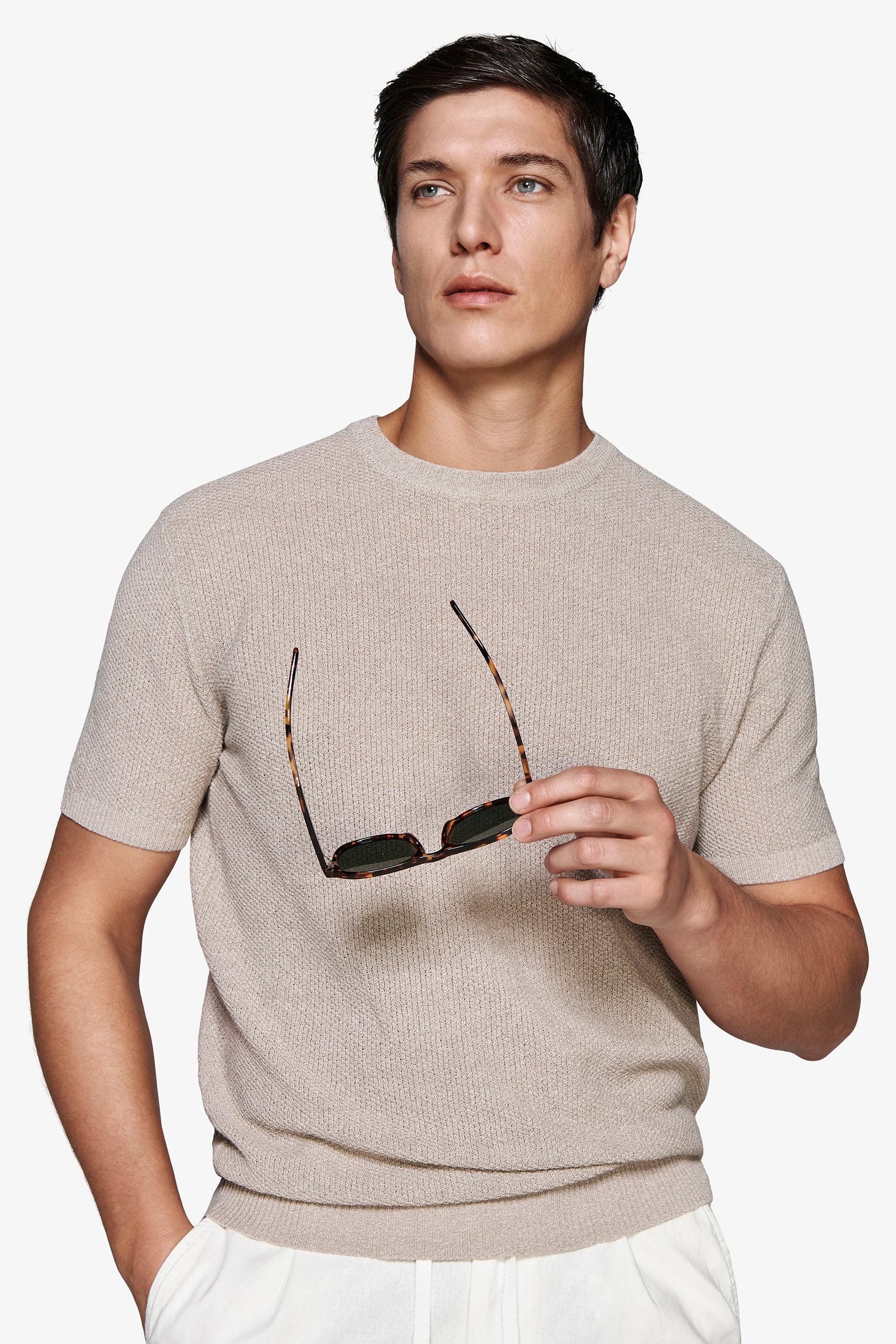 Pullover aus Leinenmischung mit Struktur in Taupe