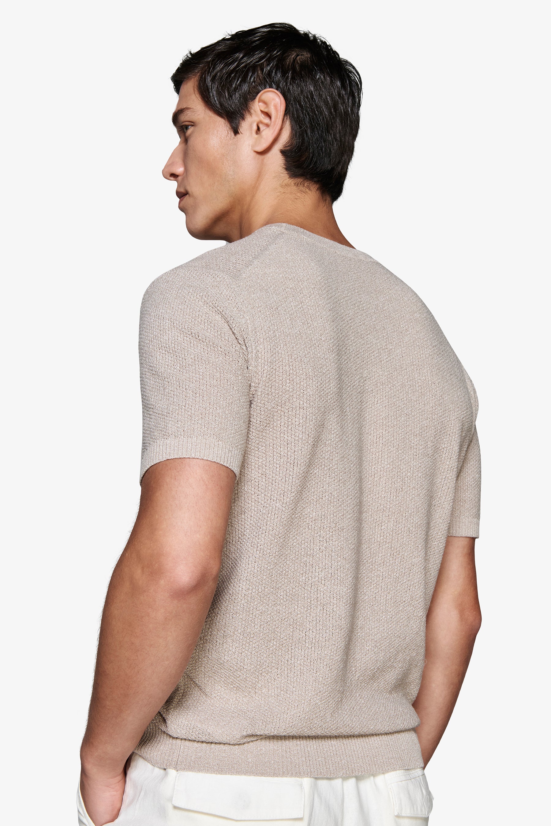 Pullover aus Leinenmischung mit Struktur in Taupe