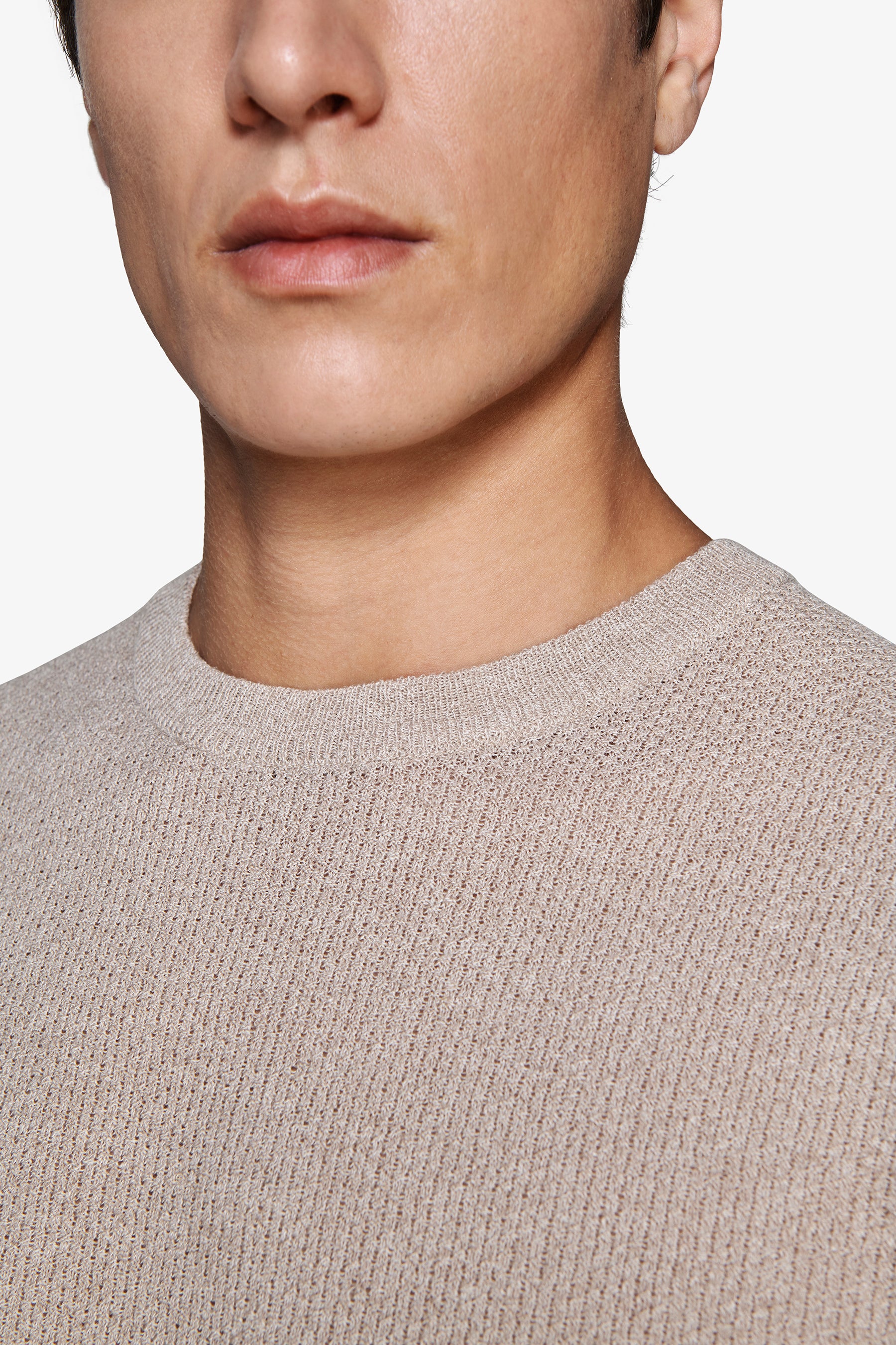 Pullover aus Leinenmischung mit Struktur in Taupe