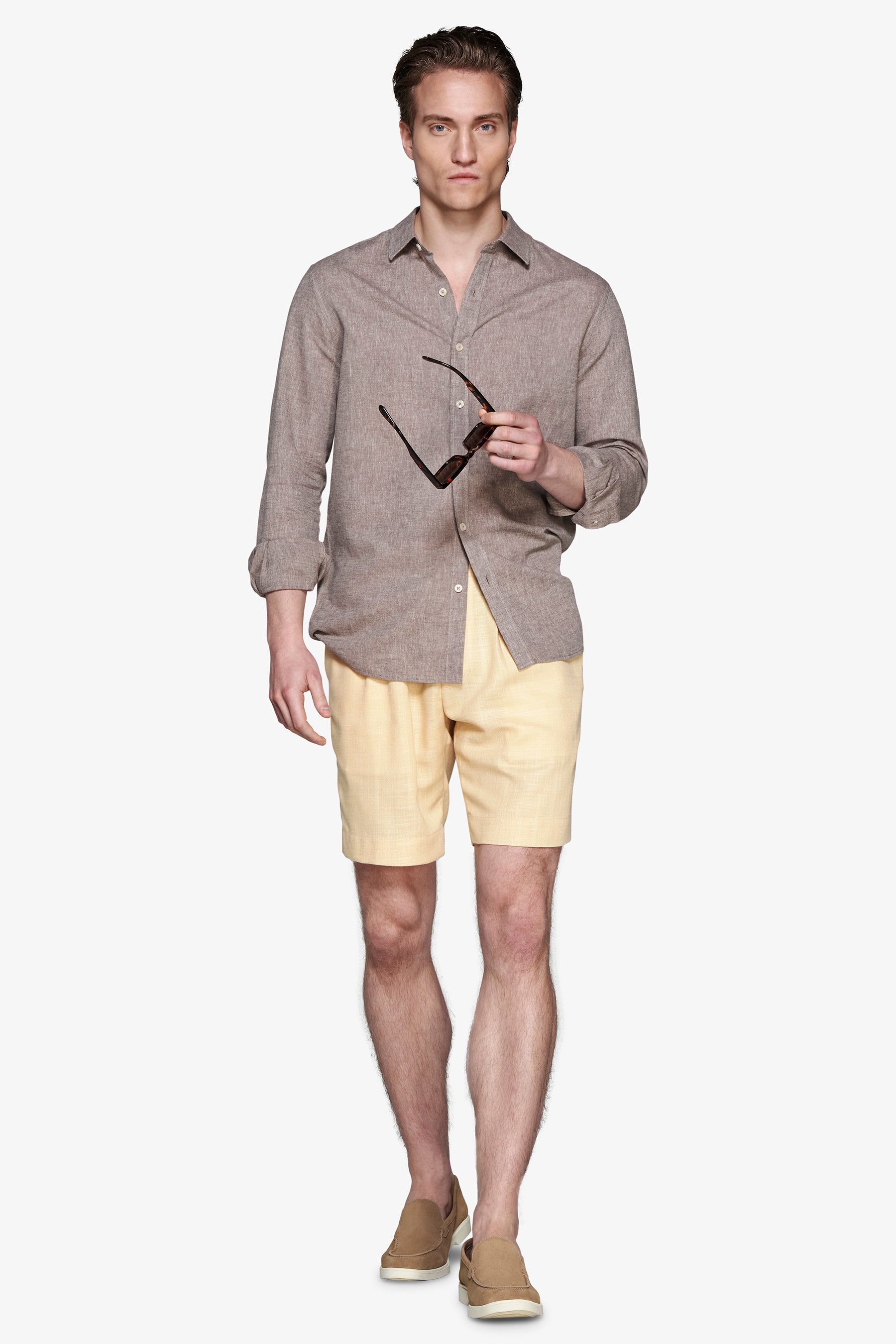 Camicia misto lino relaxed tortora-Dan John