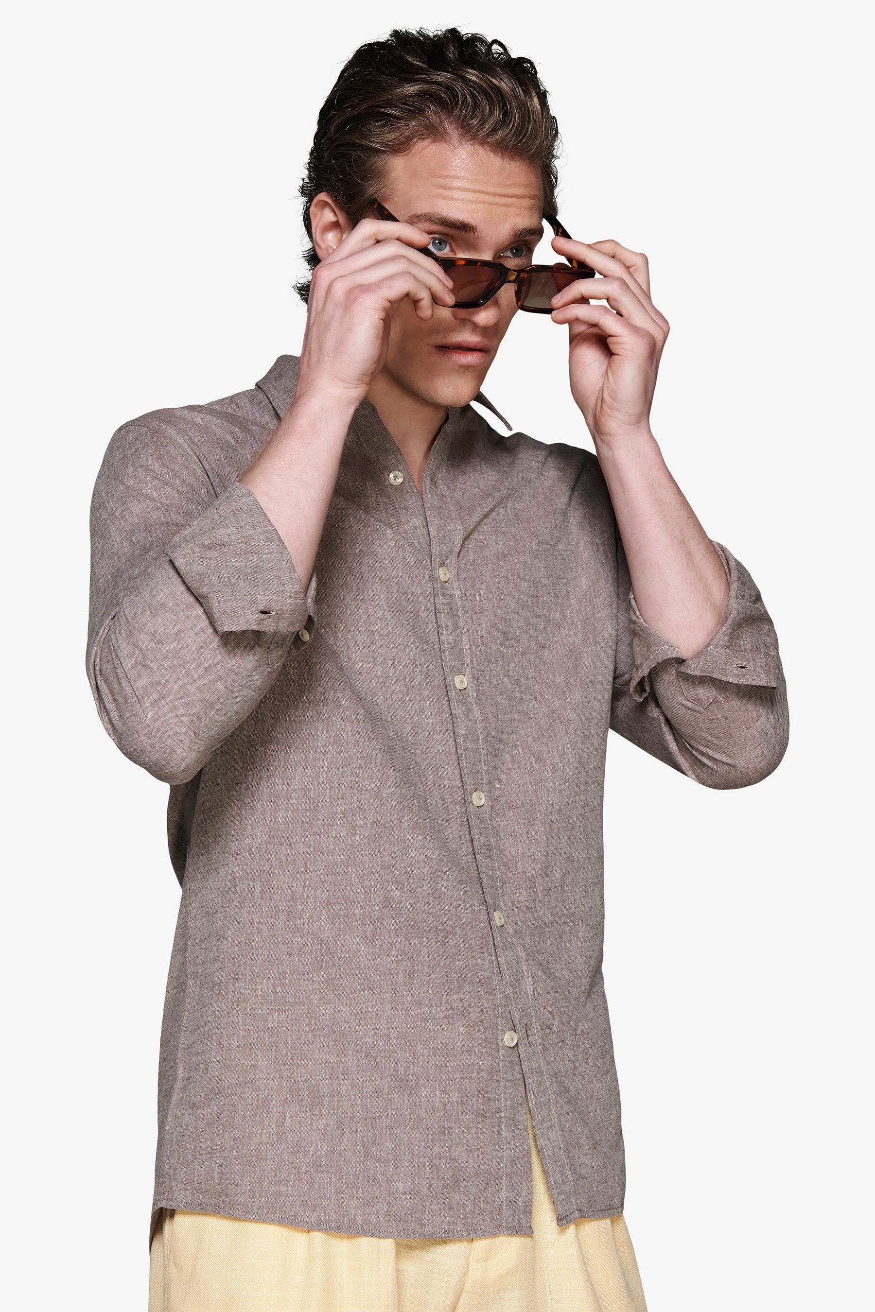 Camicia misto lino relaxed tortora-Dan John