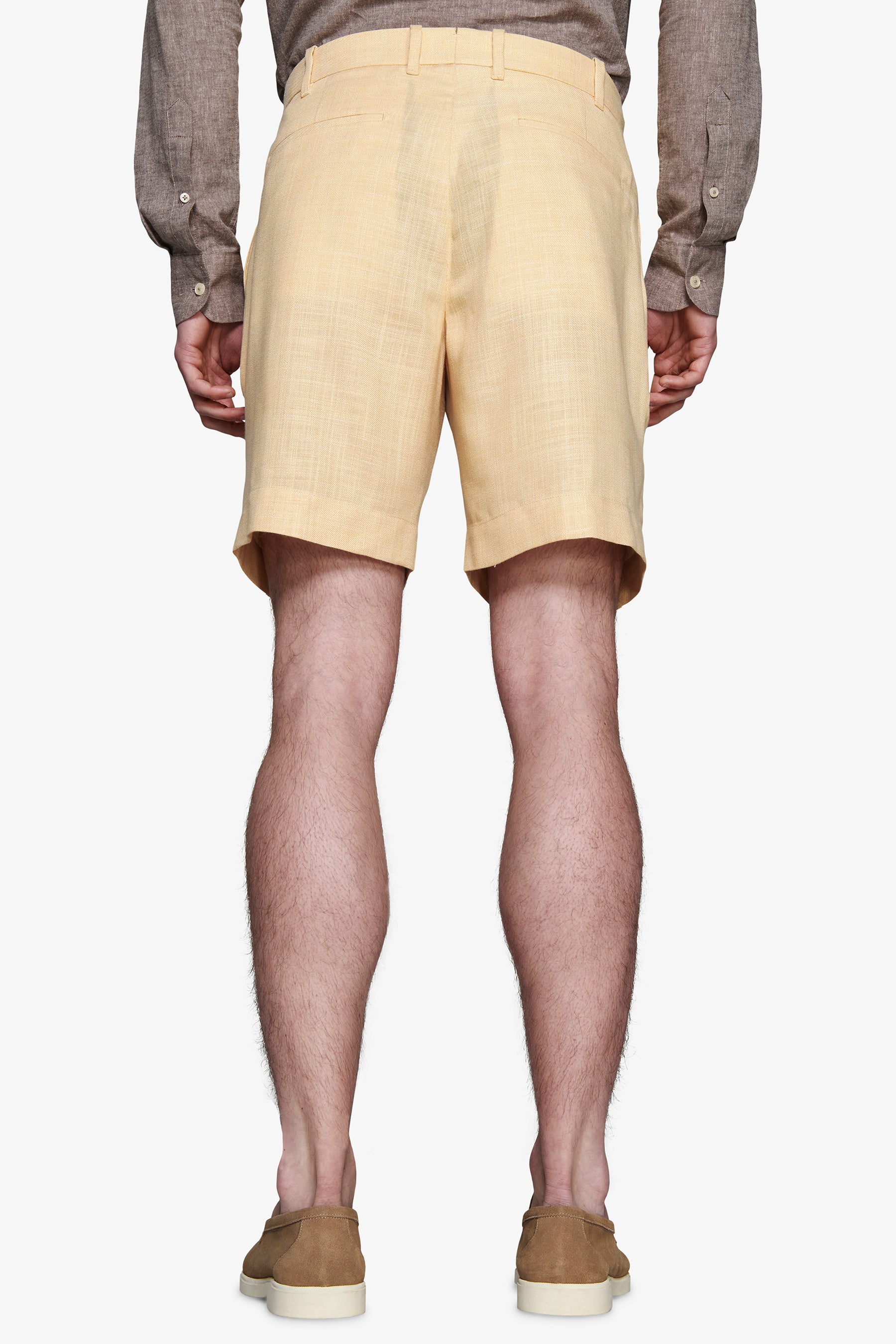 Bermuda misto lino con pinces giallo