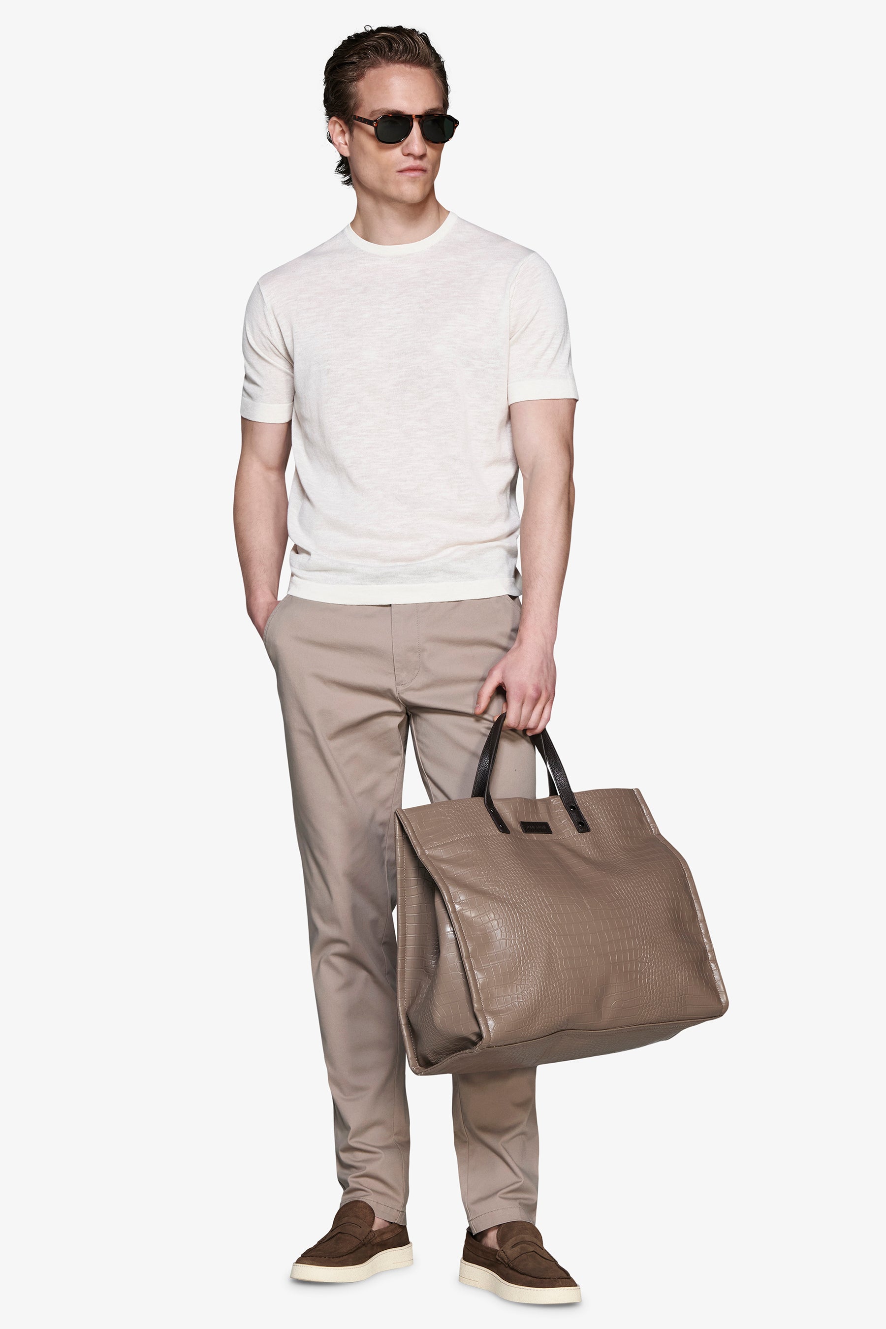 Sand linen blend crewneck knit
