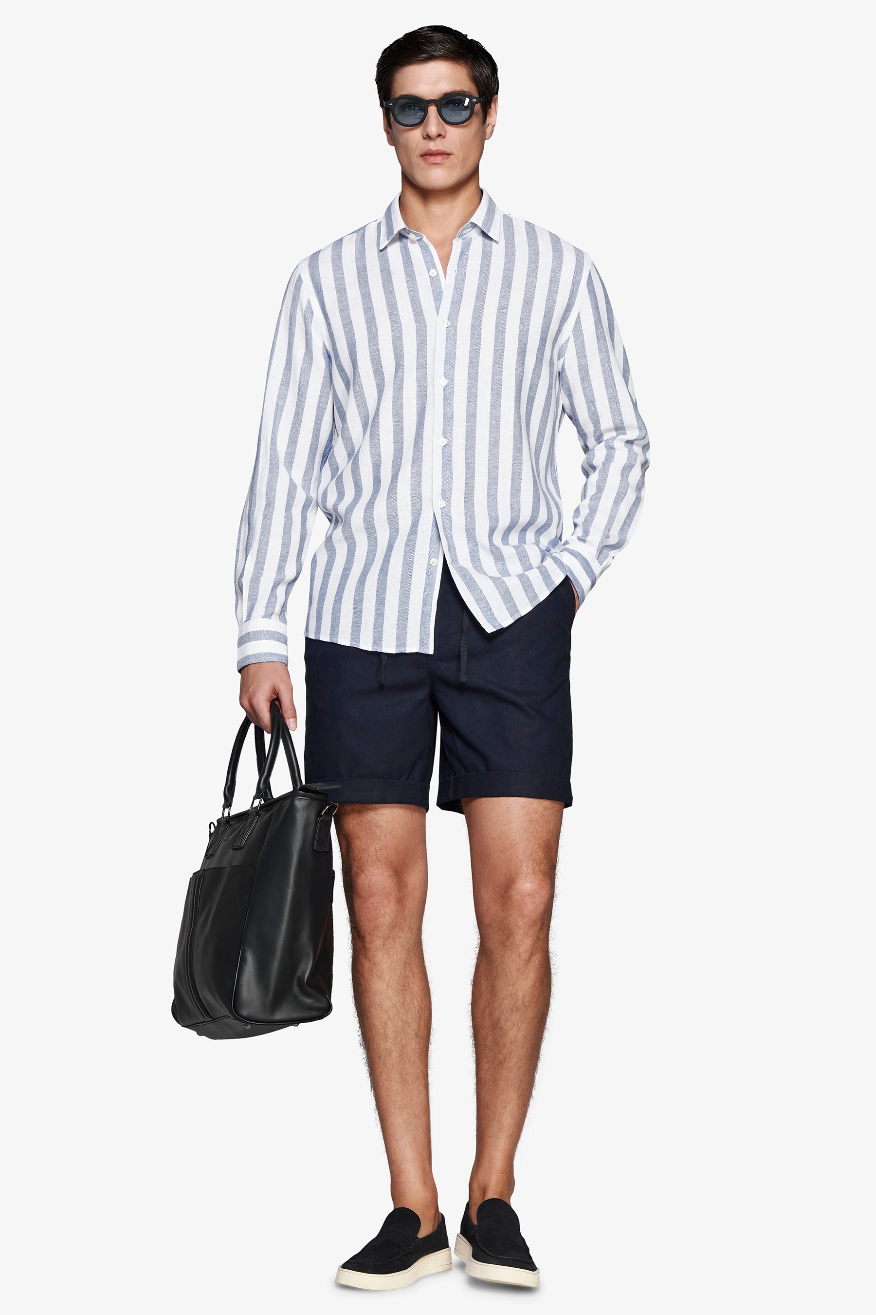 Royal blue linen blend Herringbone shirt