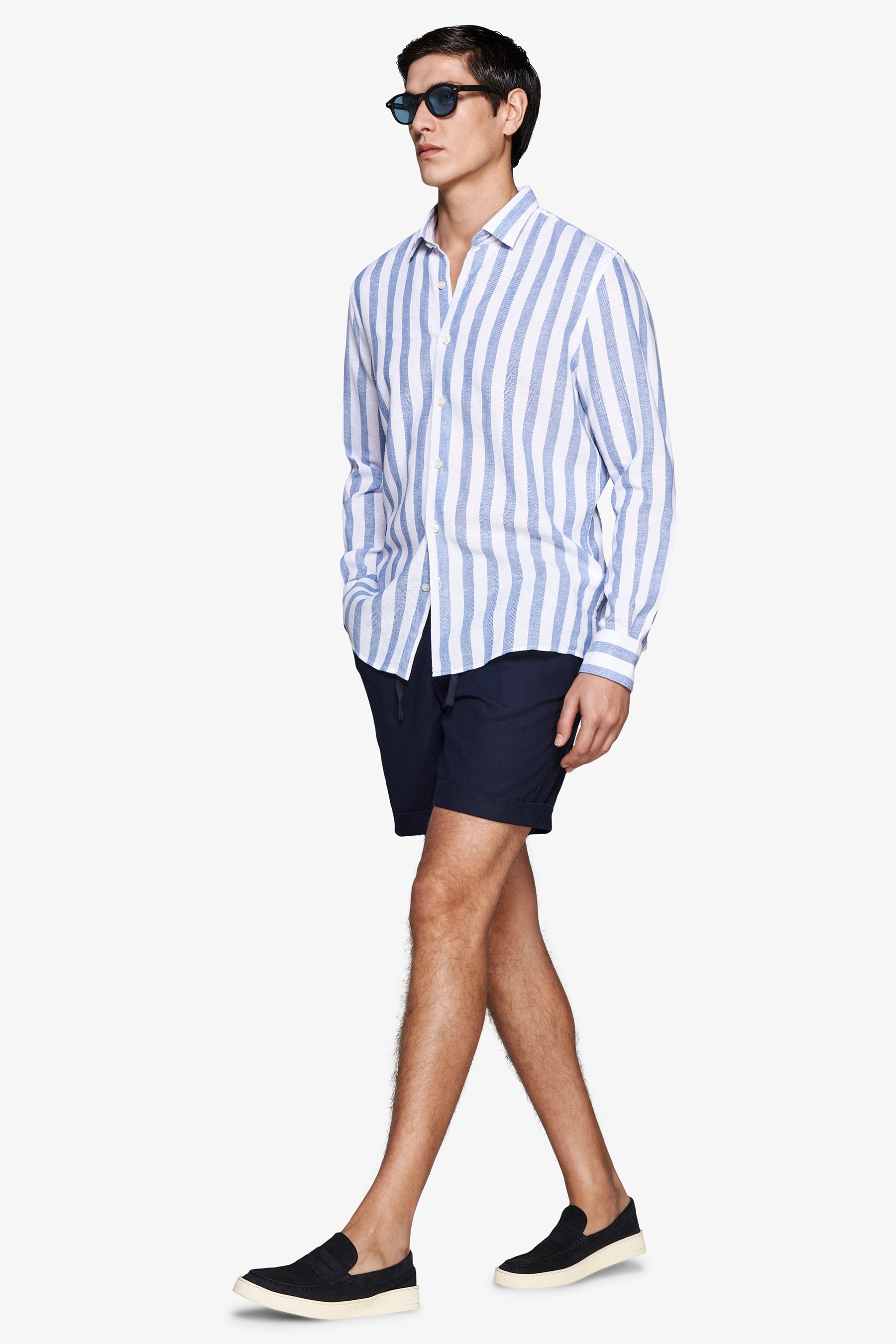 Royal blue linen blend Herringbone shirt