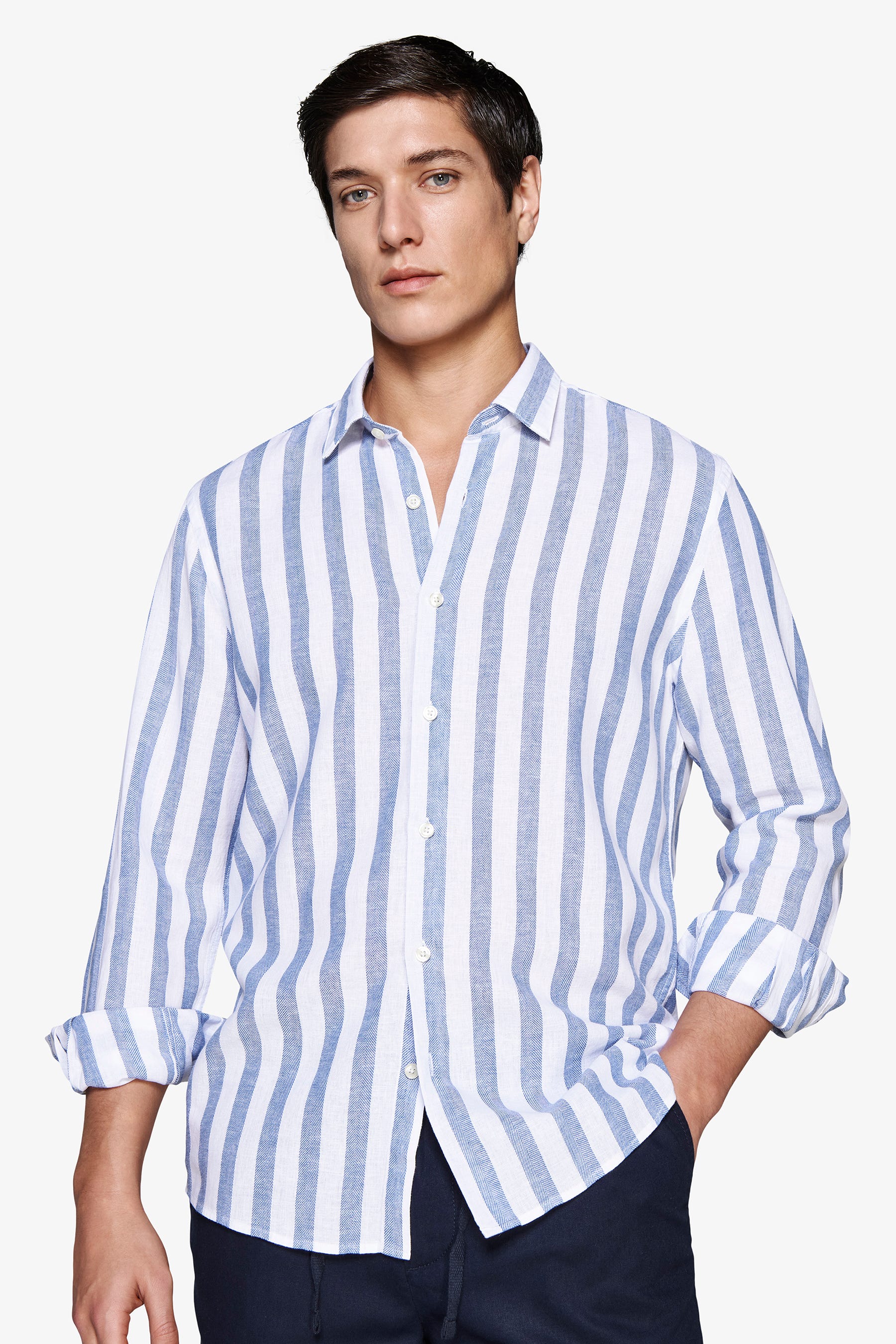 Royal blue linen blend Herringbone shirt