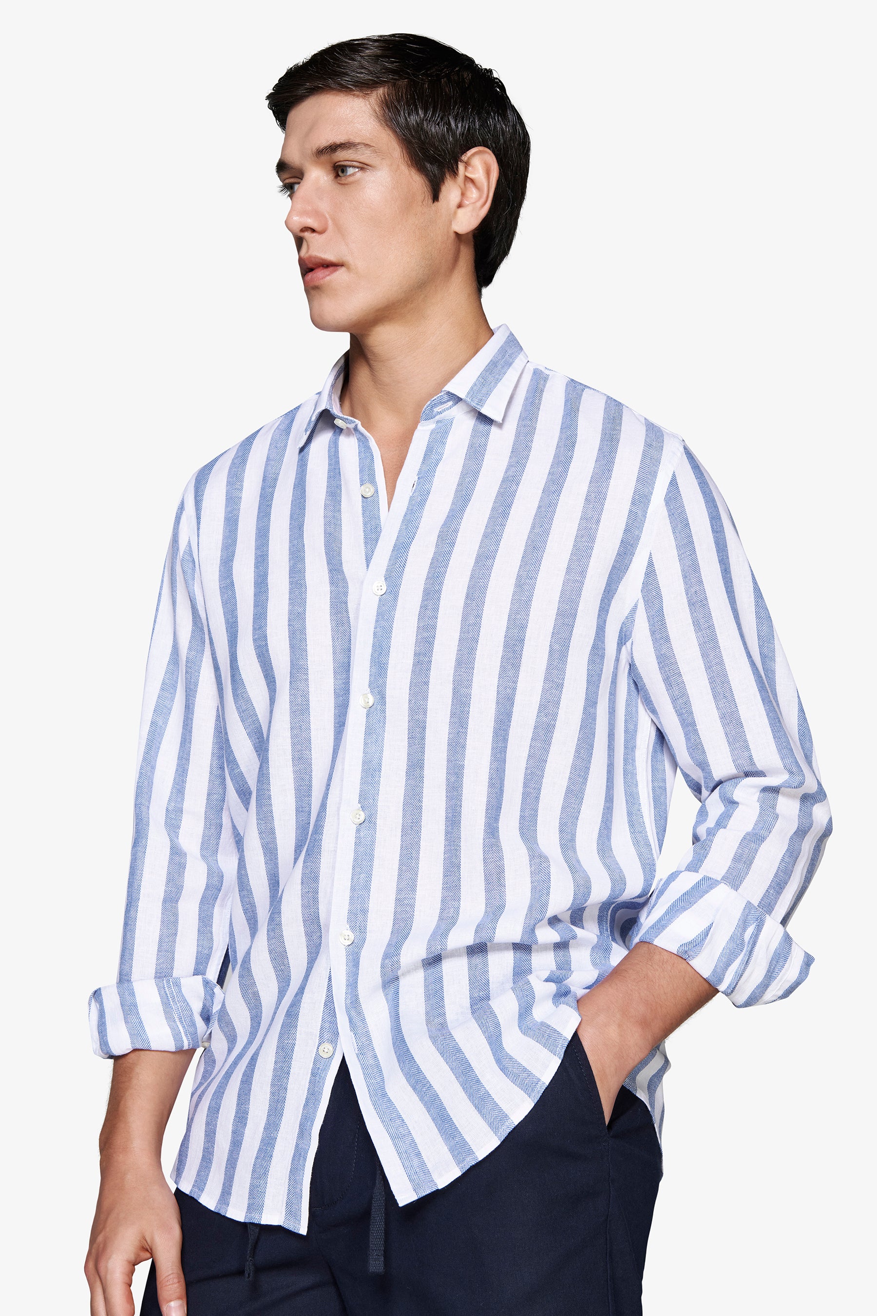 Royal blue linen blend Herringbone shirt
