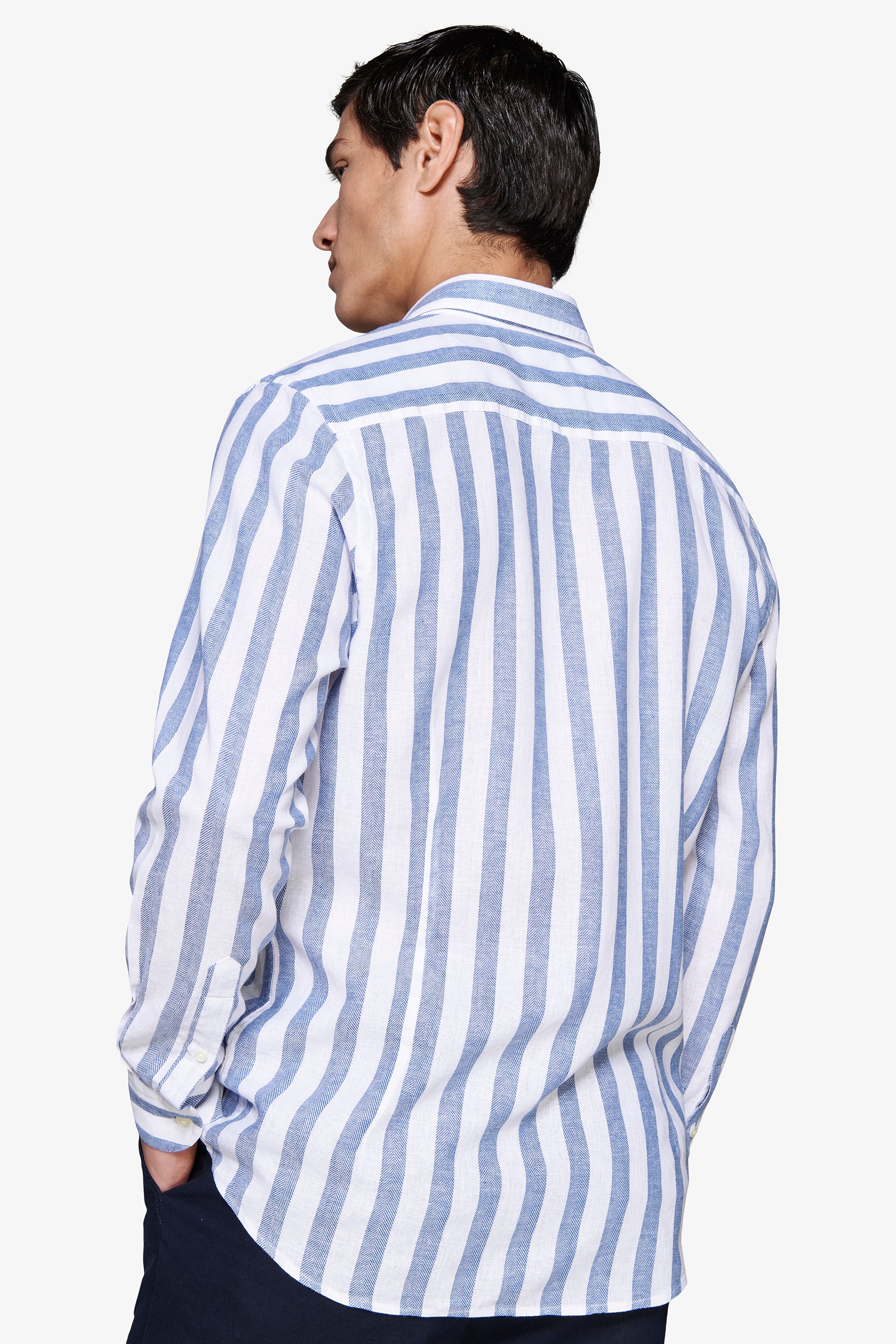 Royal blue linen blend Herringbone shirt