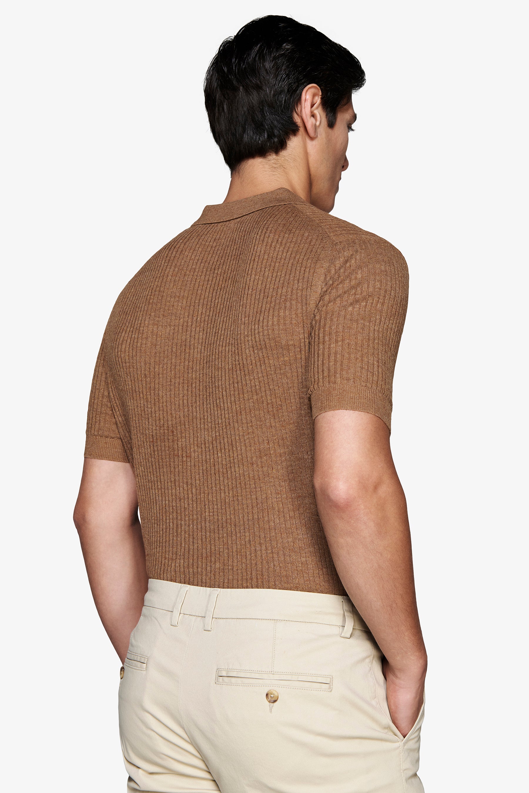 Polo in maglia misto lino tabacco