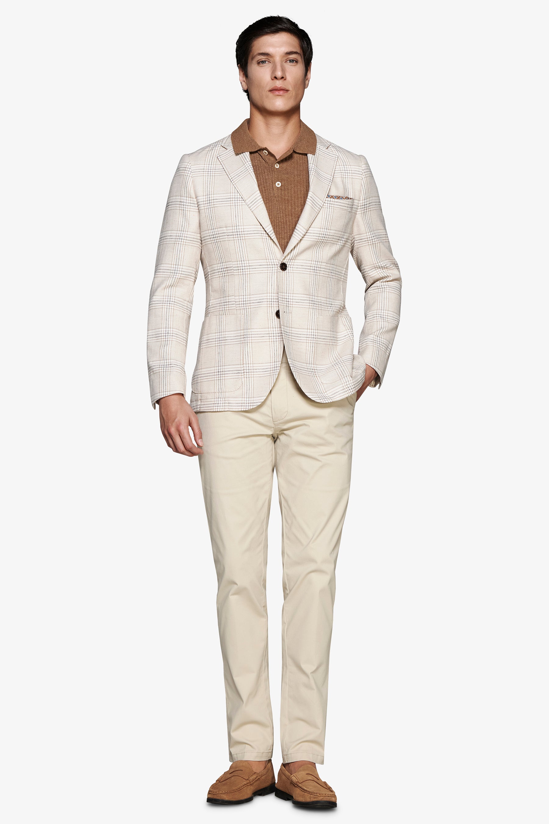 Sand linen blend overcheck blazer