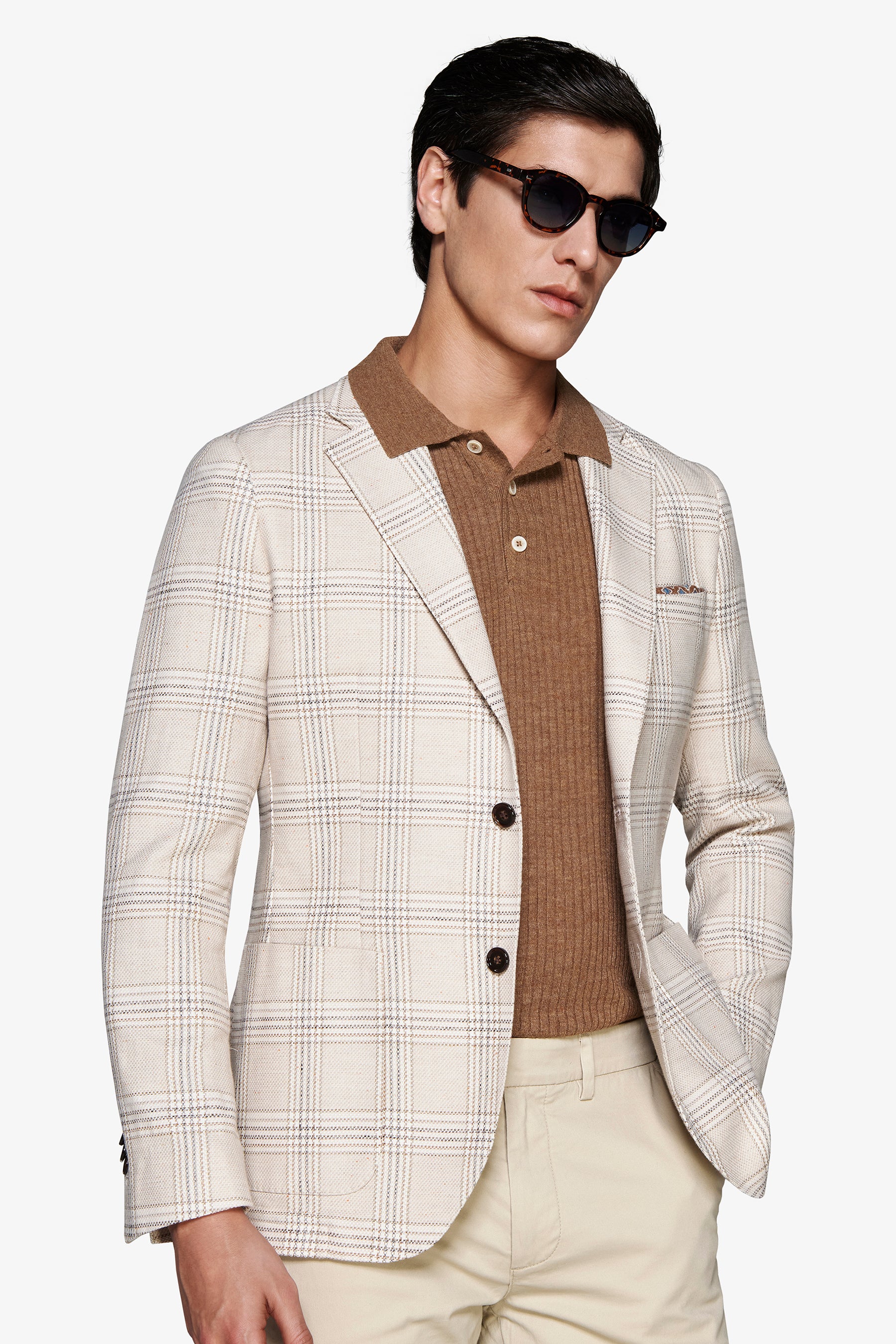 Giacca misto lino overcheck sabbia