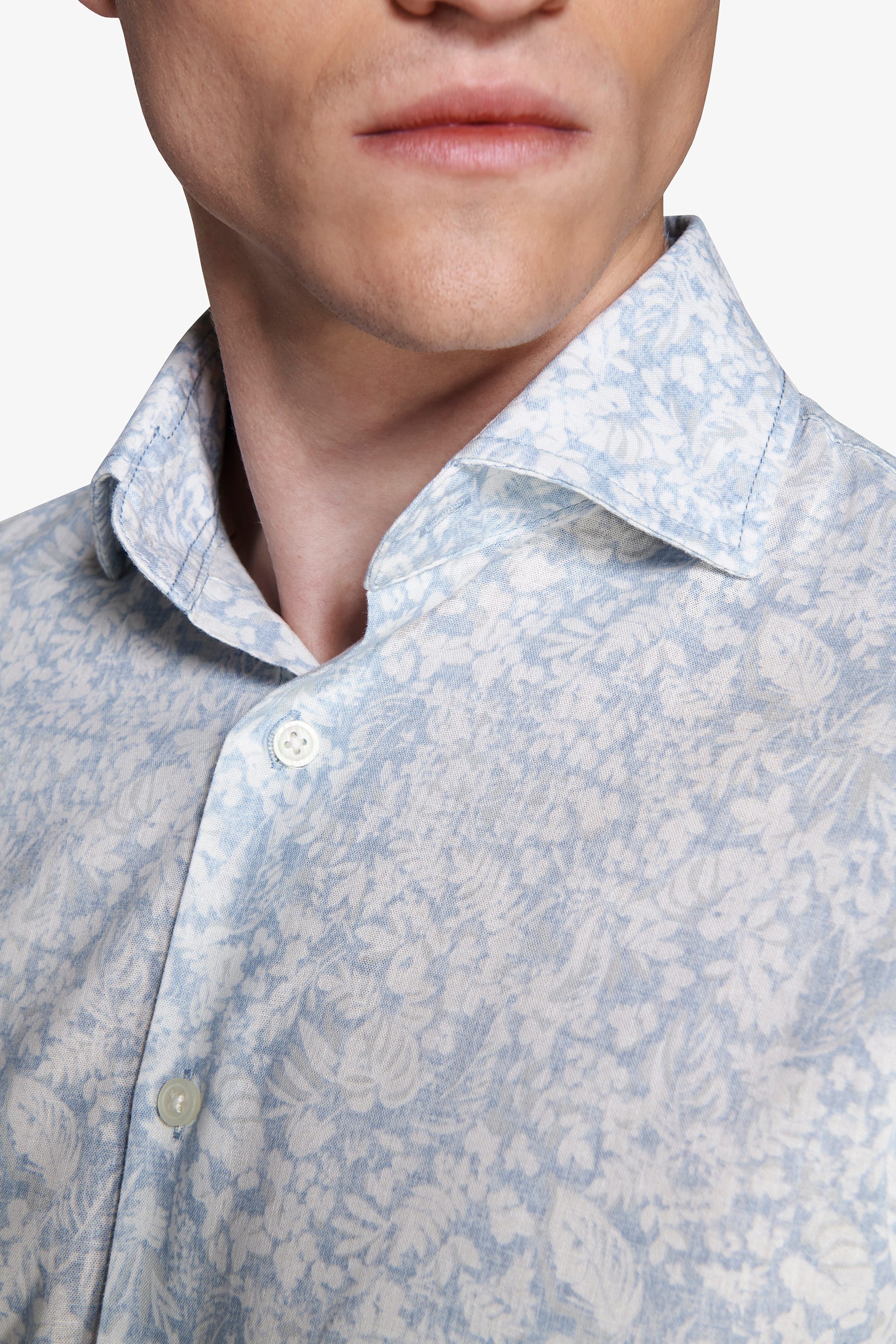 Camicia misto lino stampa fiori celeste-Dan John