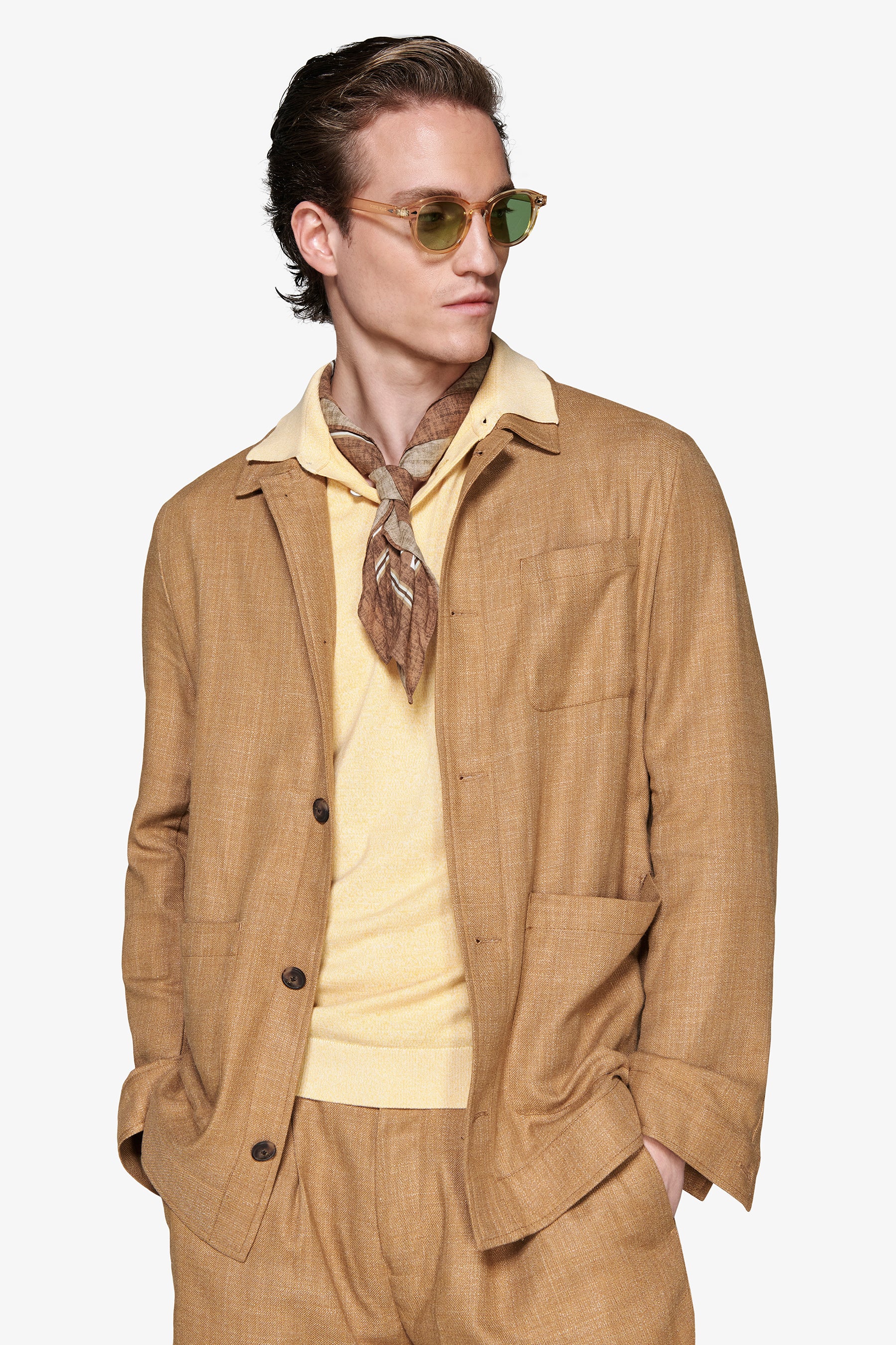 Tobacco linen blend overshirt