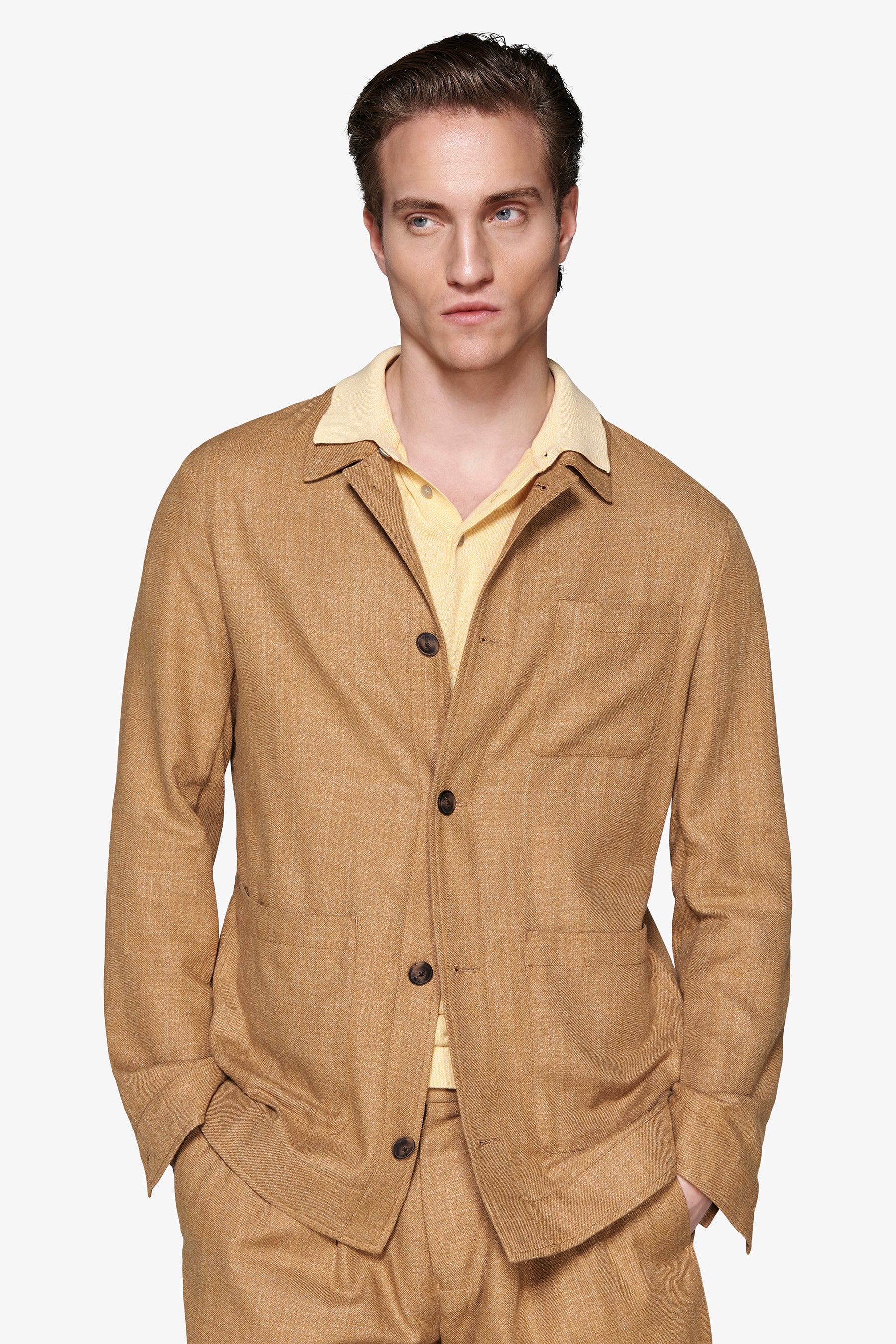 Tobacco linen blend overshirt