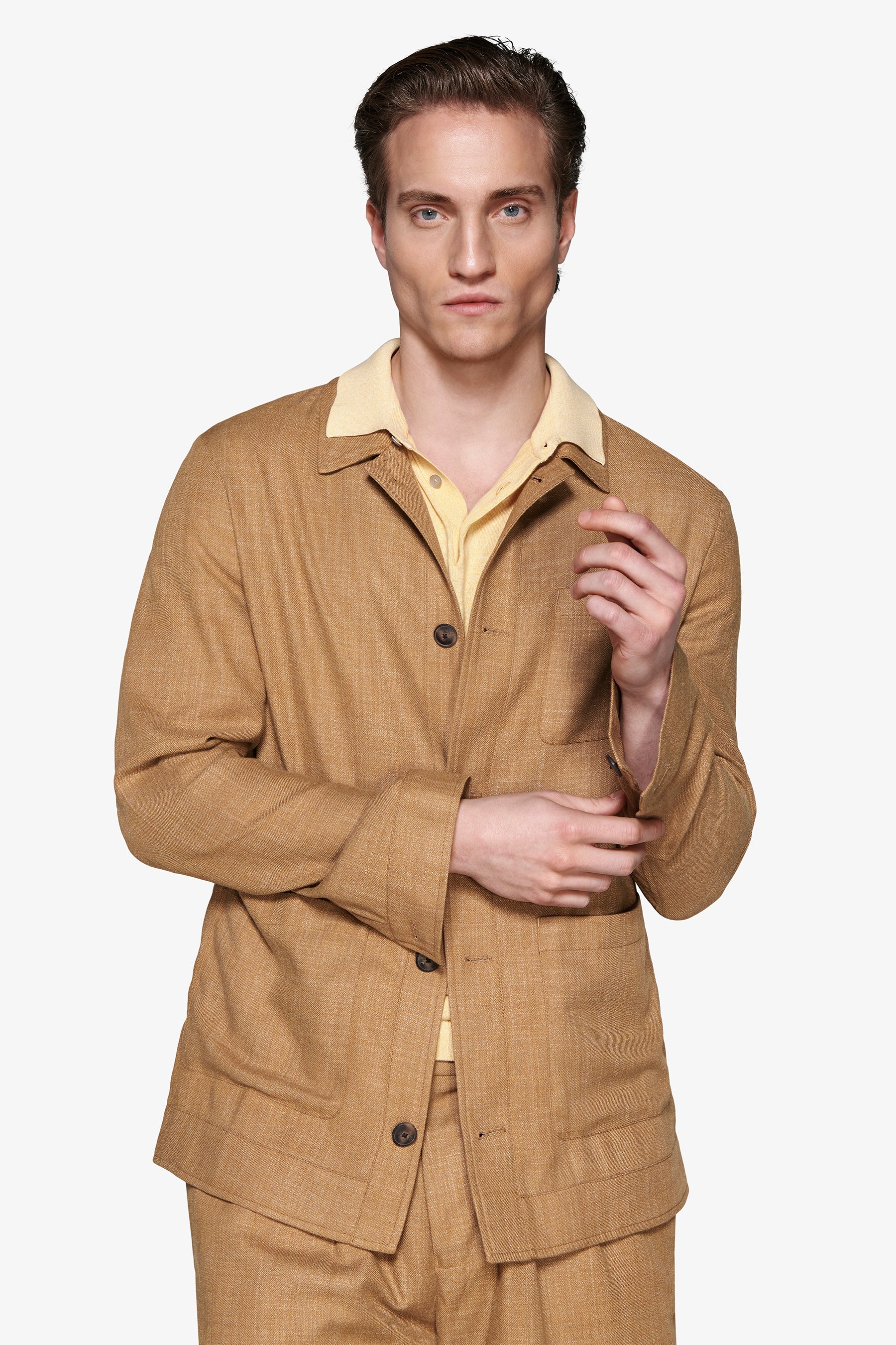 Tobacco linen blend overshirt