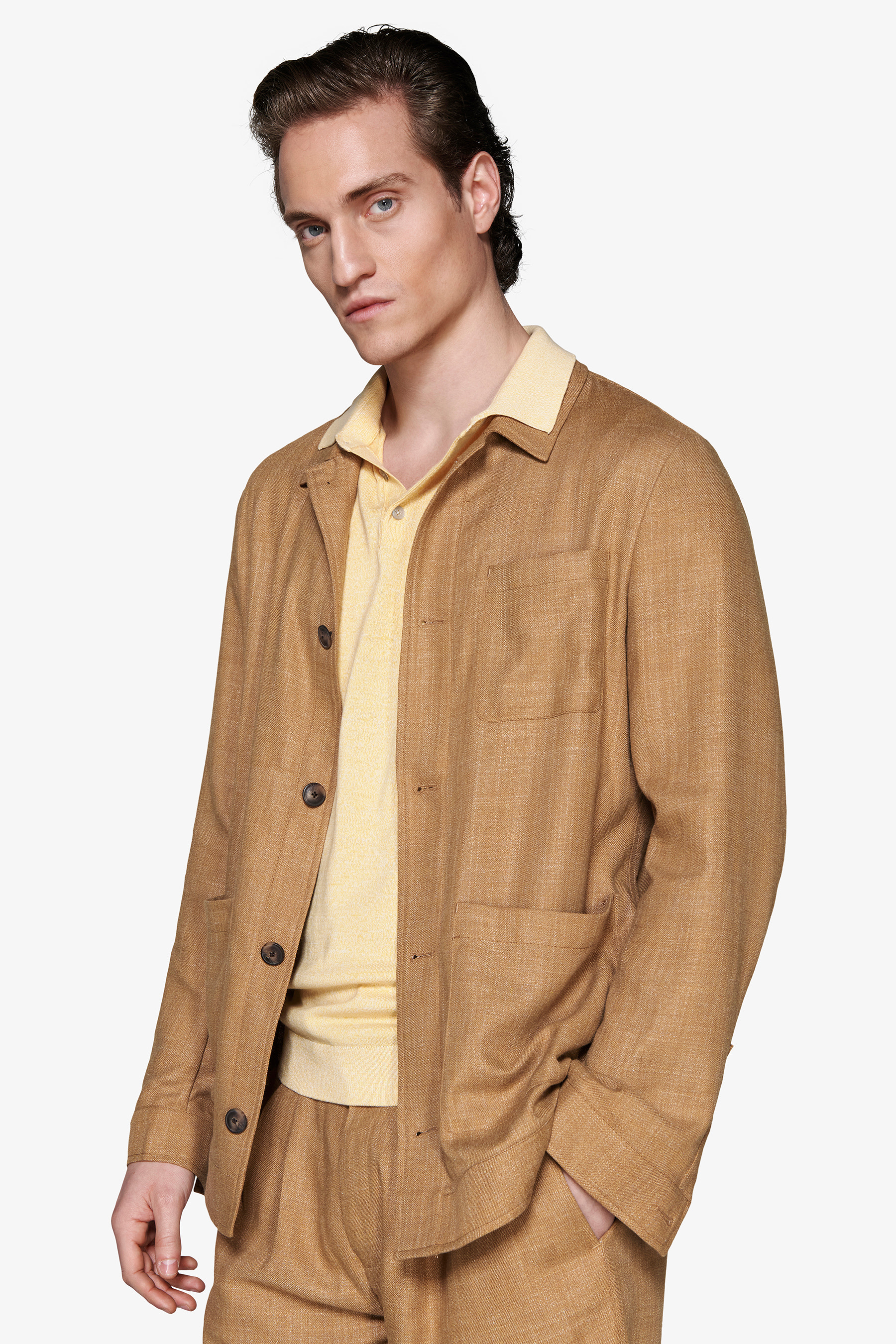 Overshirt misto lino tabacco