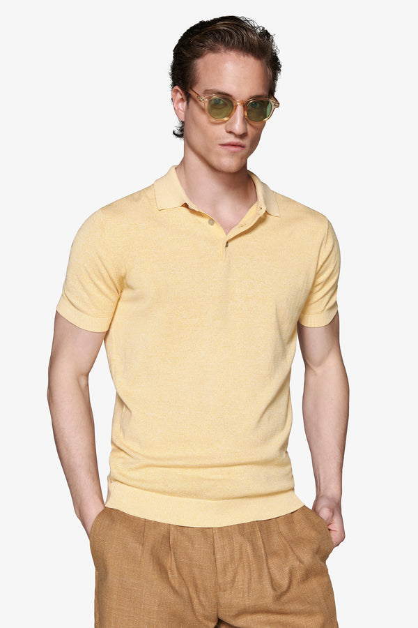Yellow cotton basic knit polo shirt
