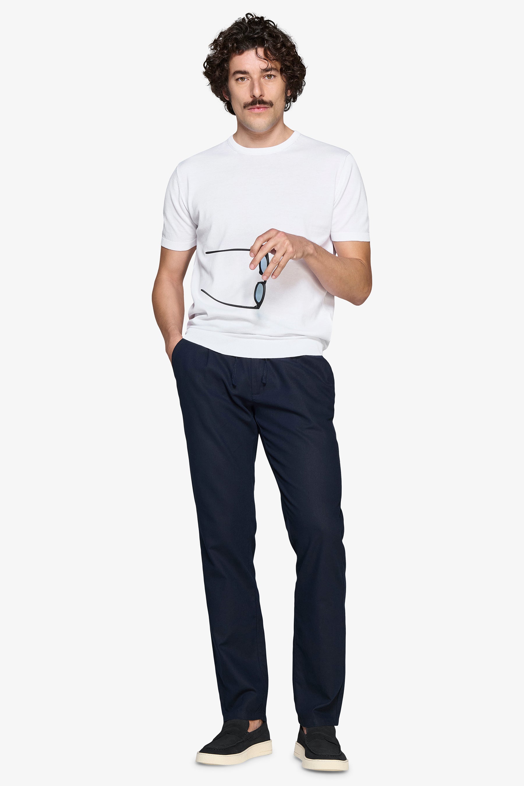 White knit cotton basic t-shirt