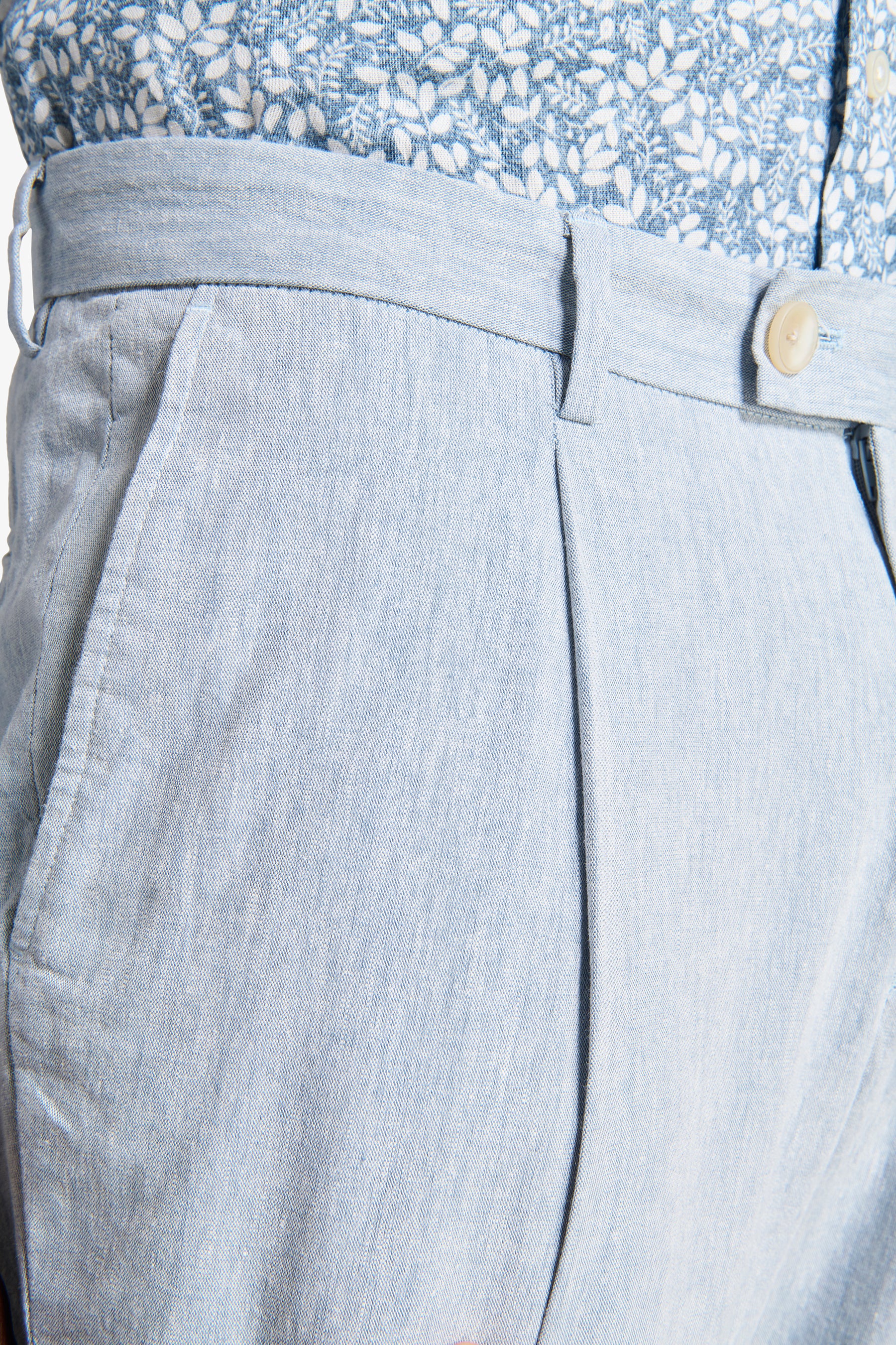 Pantaloni misto lino fiammati celesti