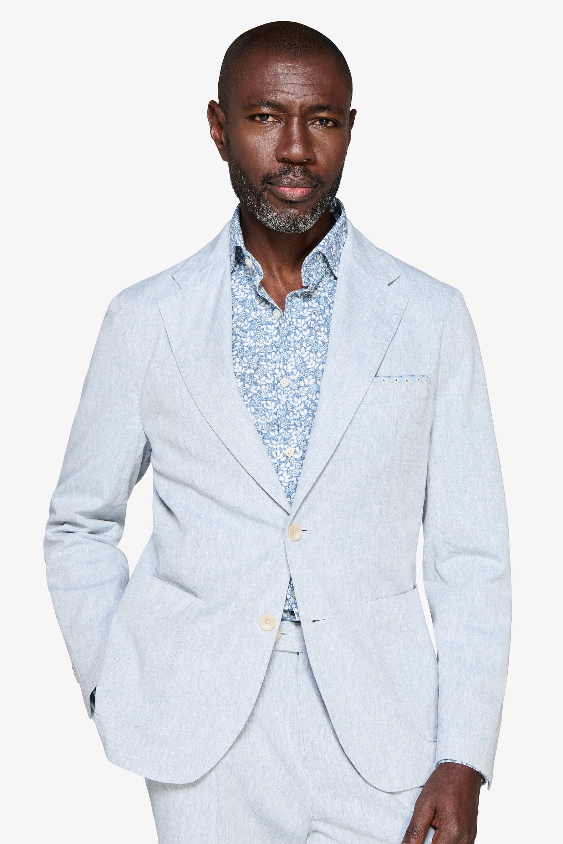 Giacca misto lino fiammata celeste