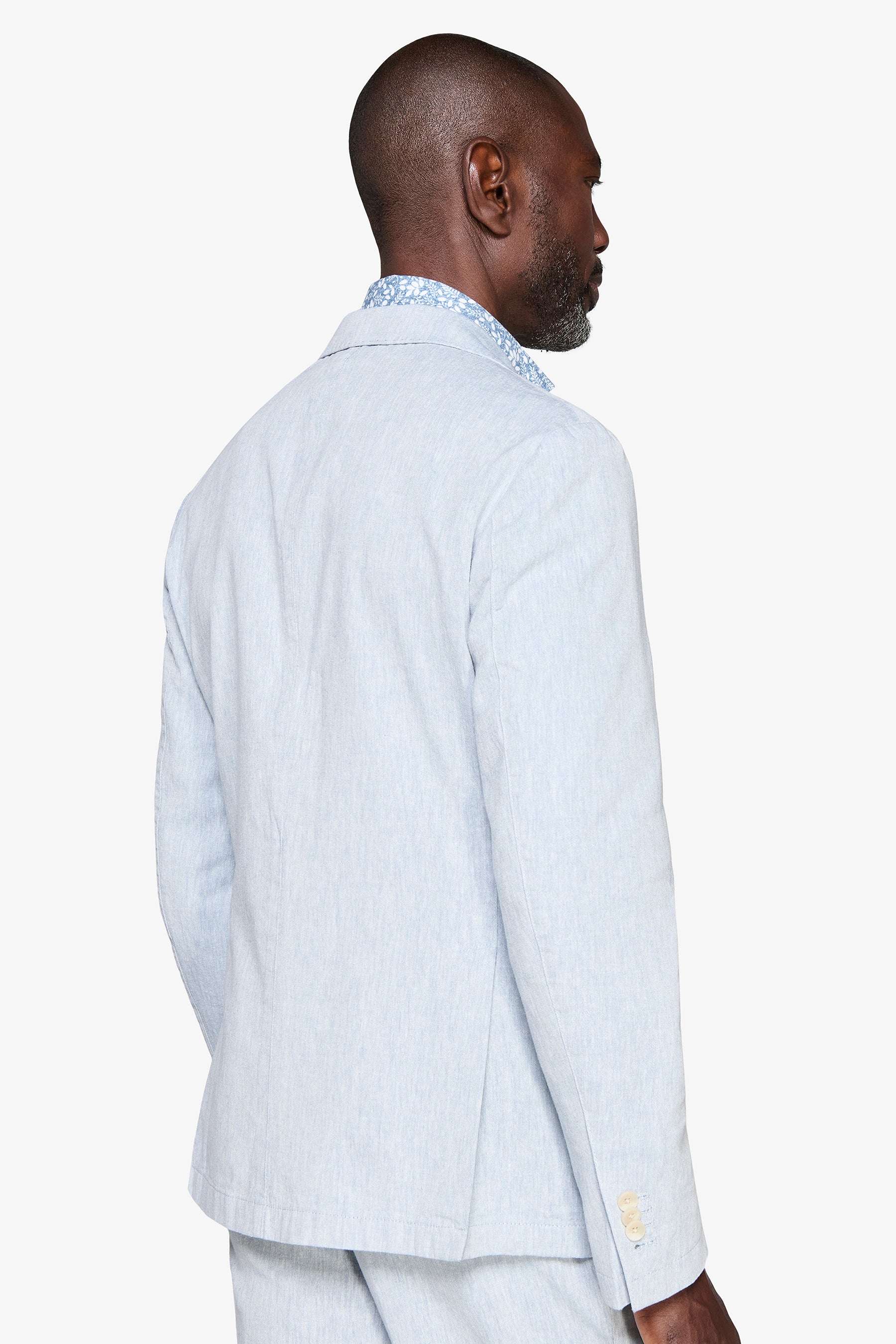 Giacca misto lino fiammata celeste