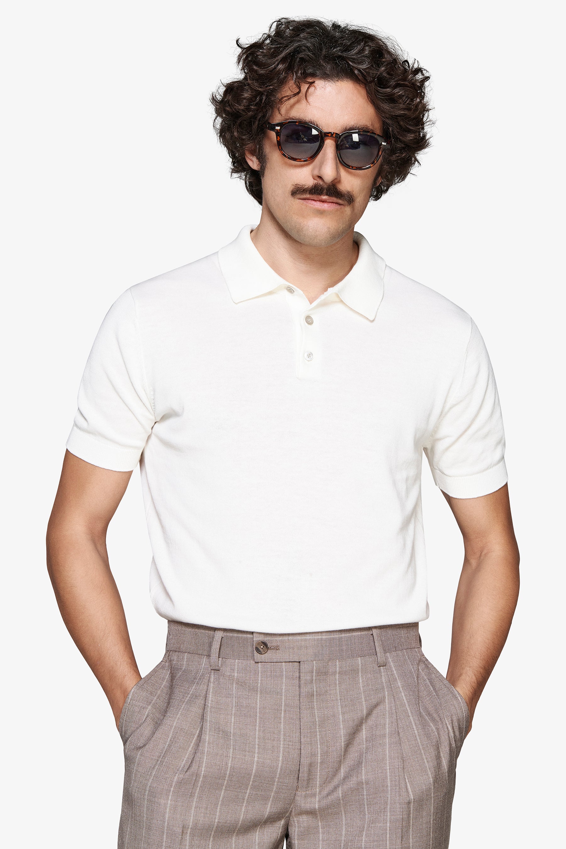 Polo in maglia basic in cotone bianca-Dan John