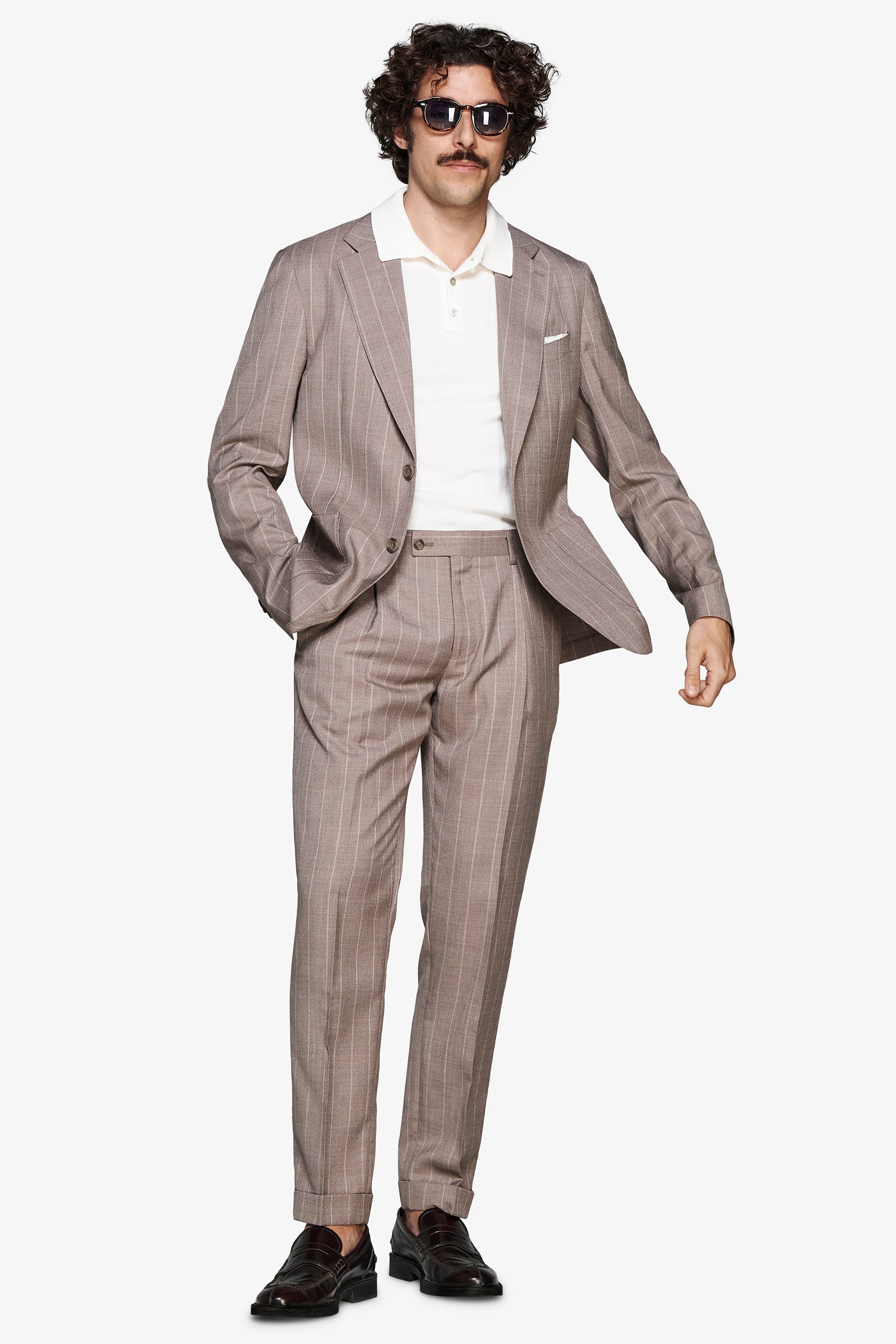 Taupe pinstripe linen blend blazer