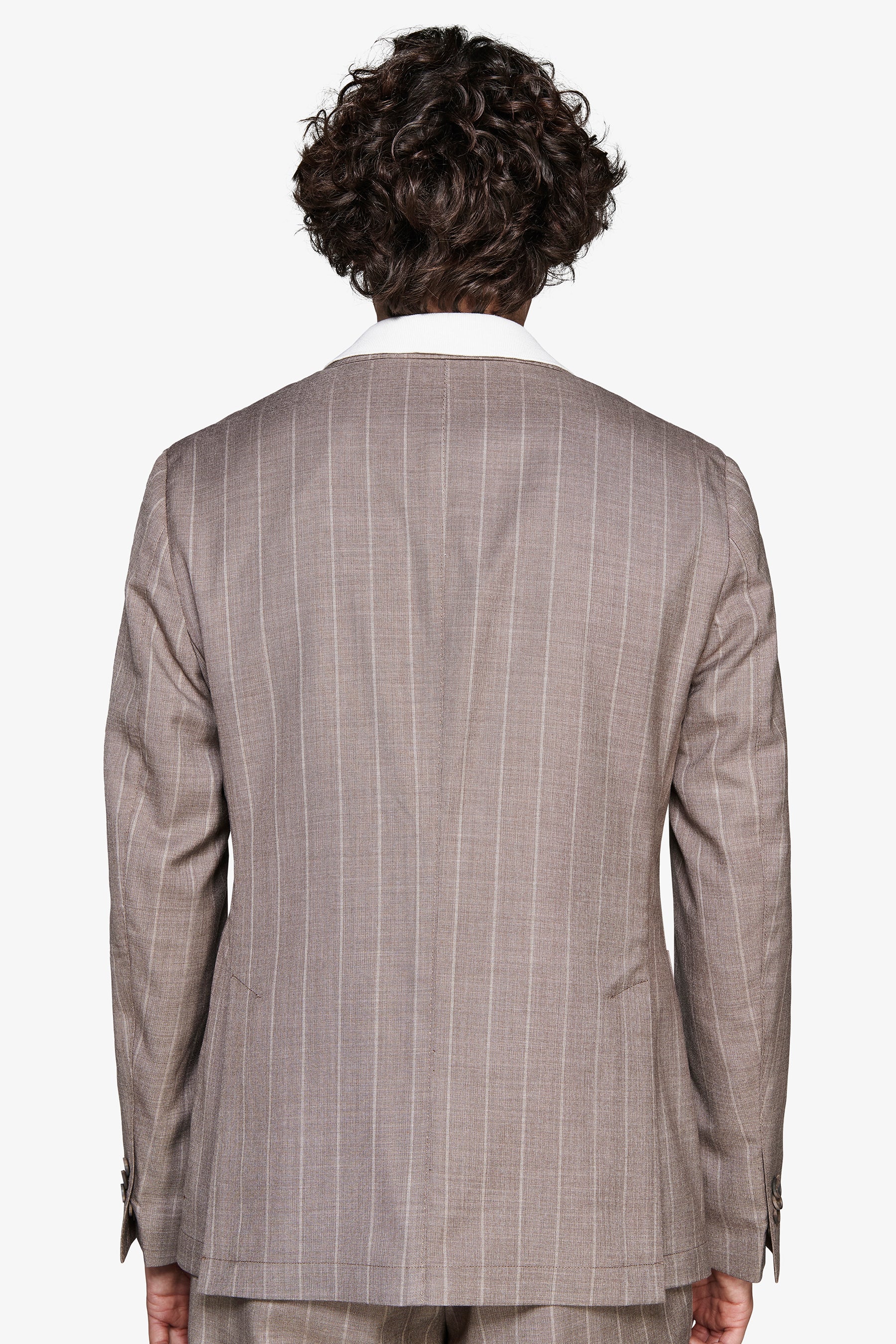 Taupe pinstripe linen blend blazer
