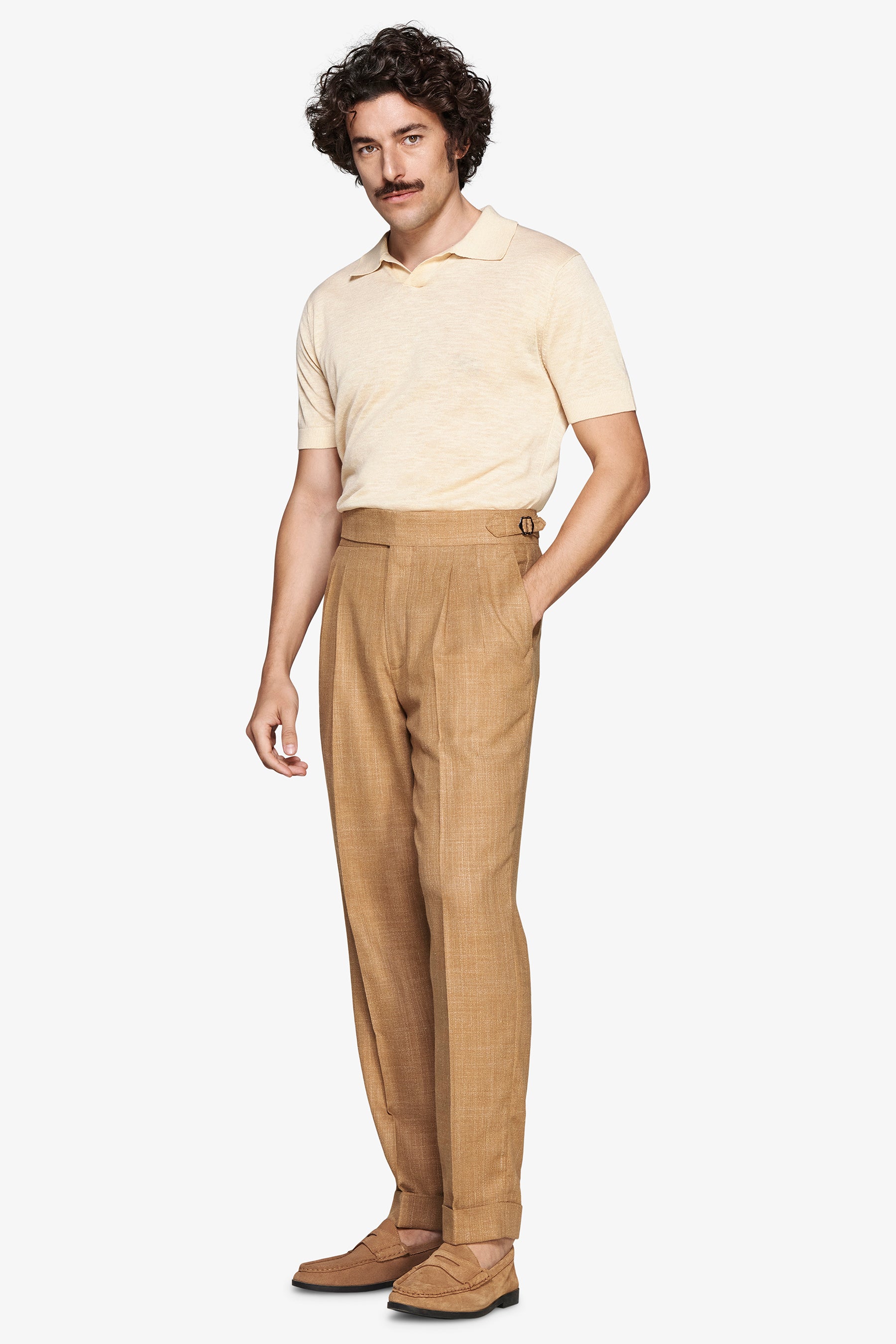 Polo in maglia misto lino gialla