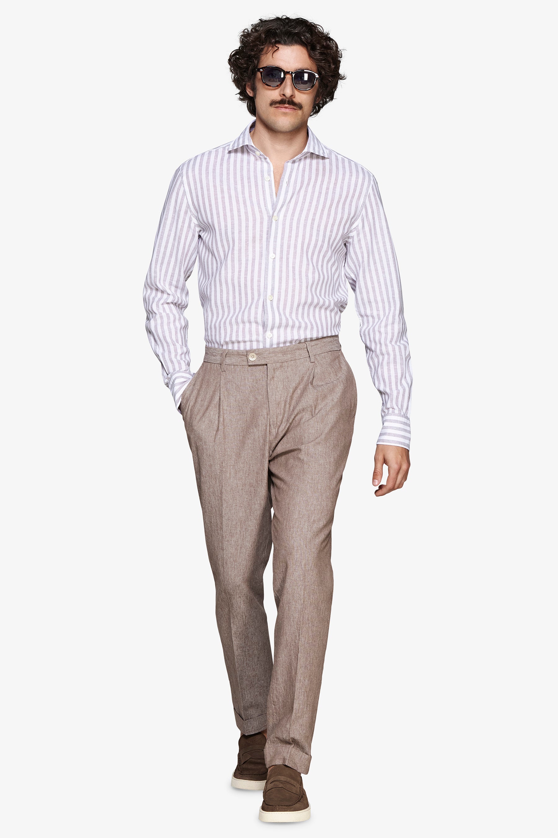 Camisa mezcla de lino a rayas gris tórtola